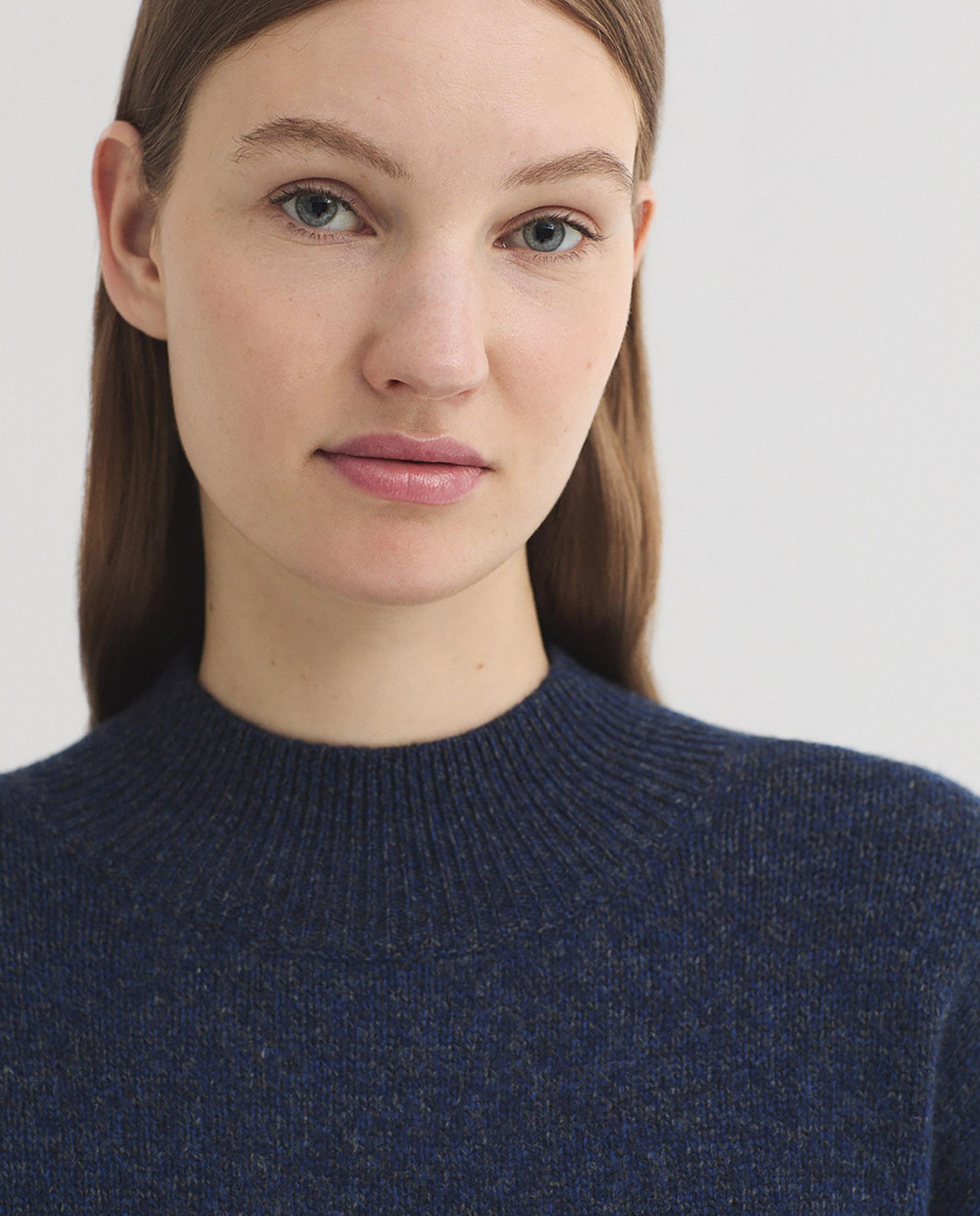 Jersey de mujer 100% lana con cuello alto - Nice Things - Azul Azul-2