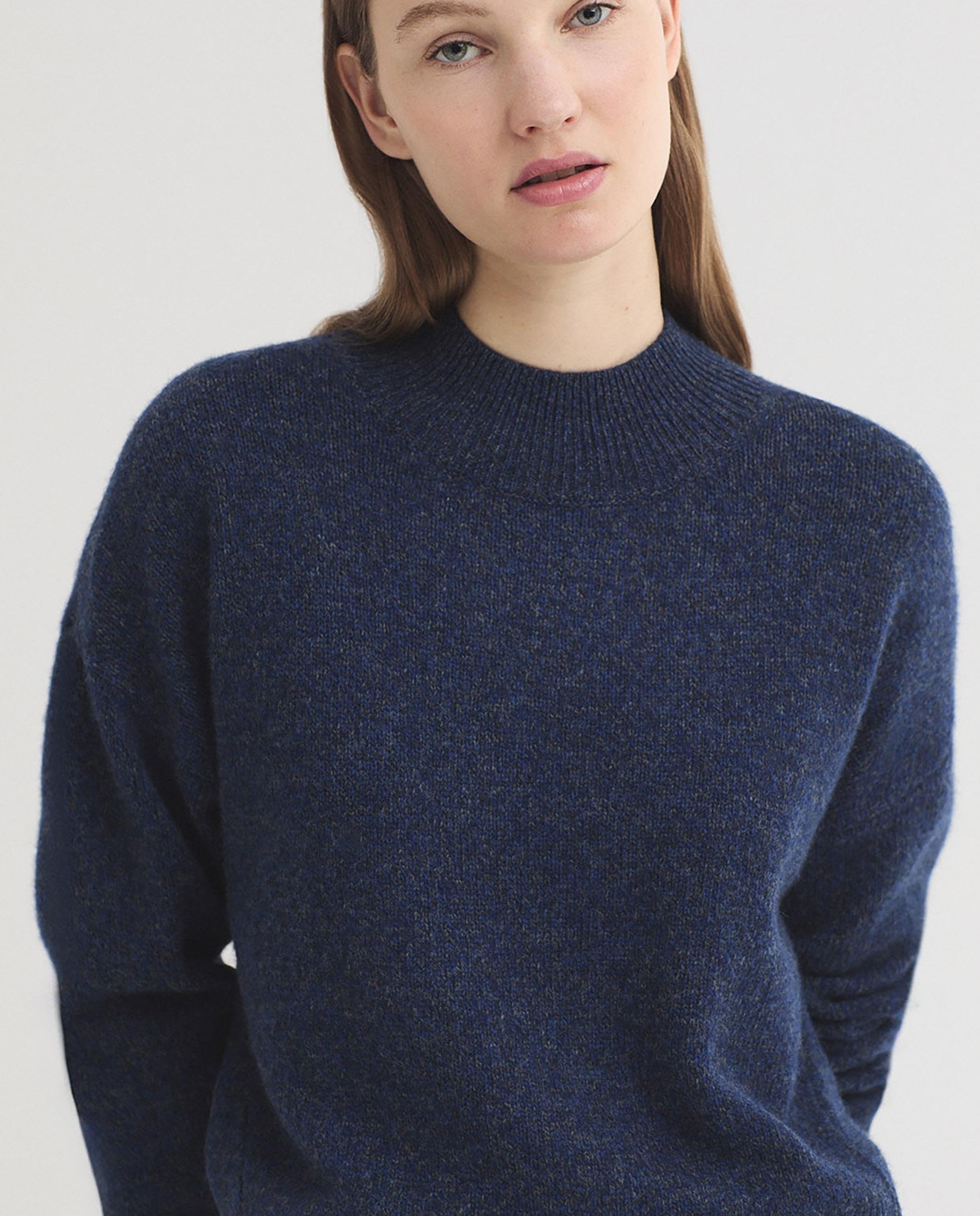 Jersey de mujer 100% lana con cuello alto - Nice Things - Azul Azul-5