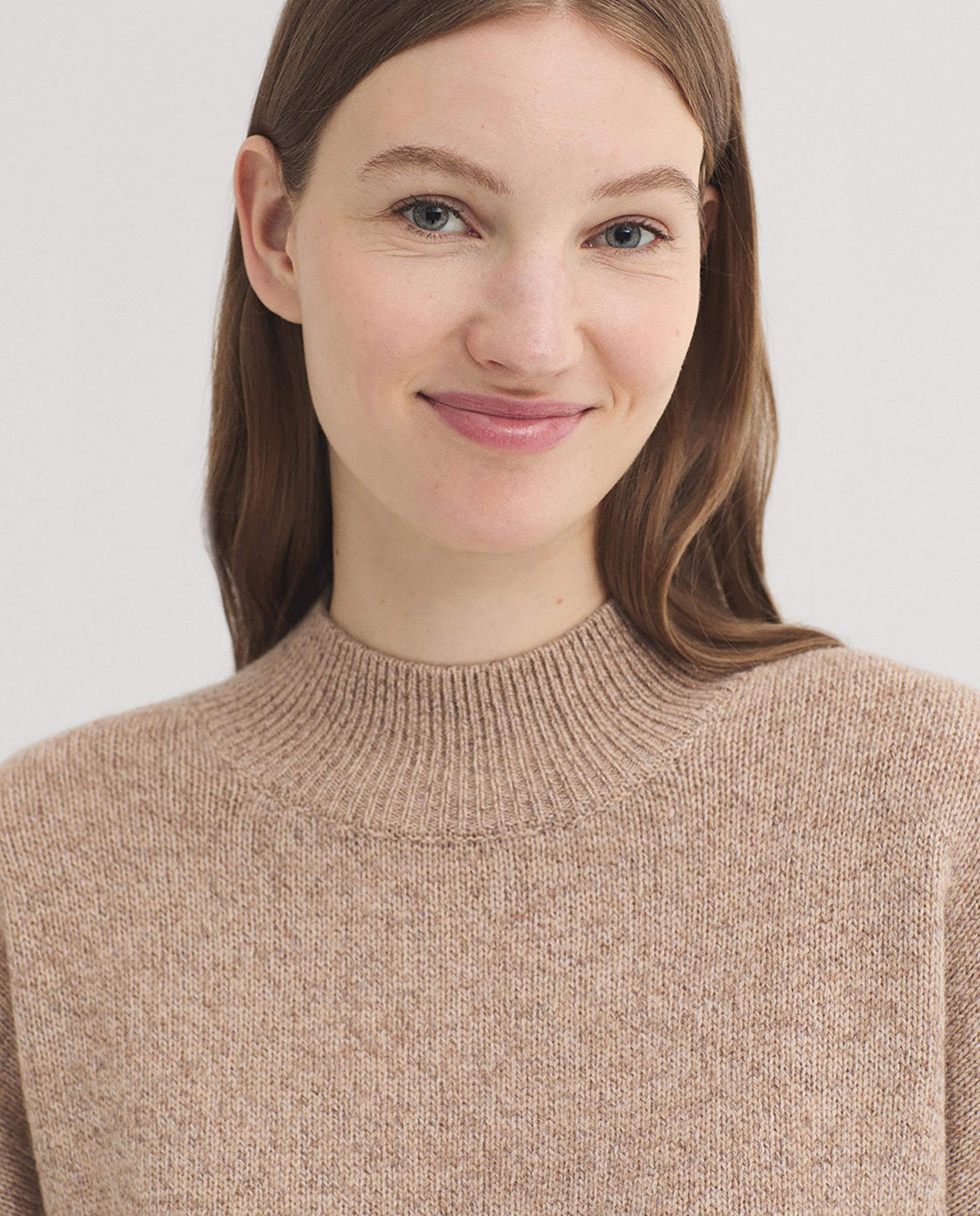 Jersey de mujer 100% lana con cuello alto - Nice Things - Beige Beige-2
