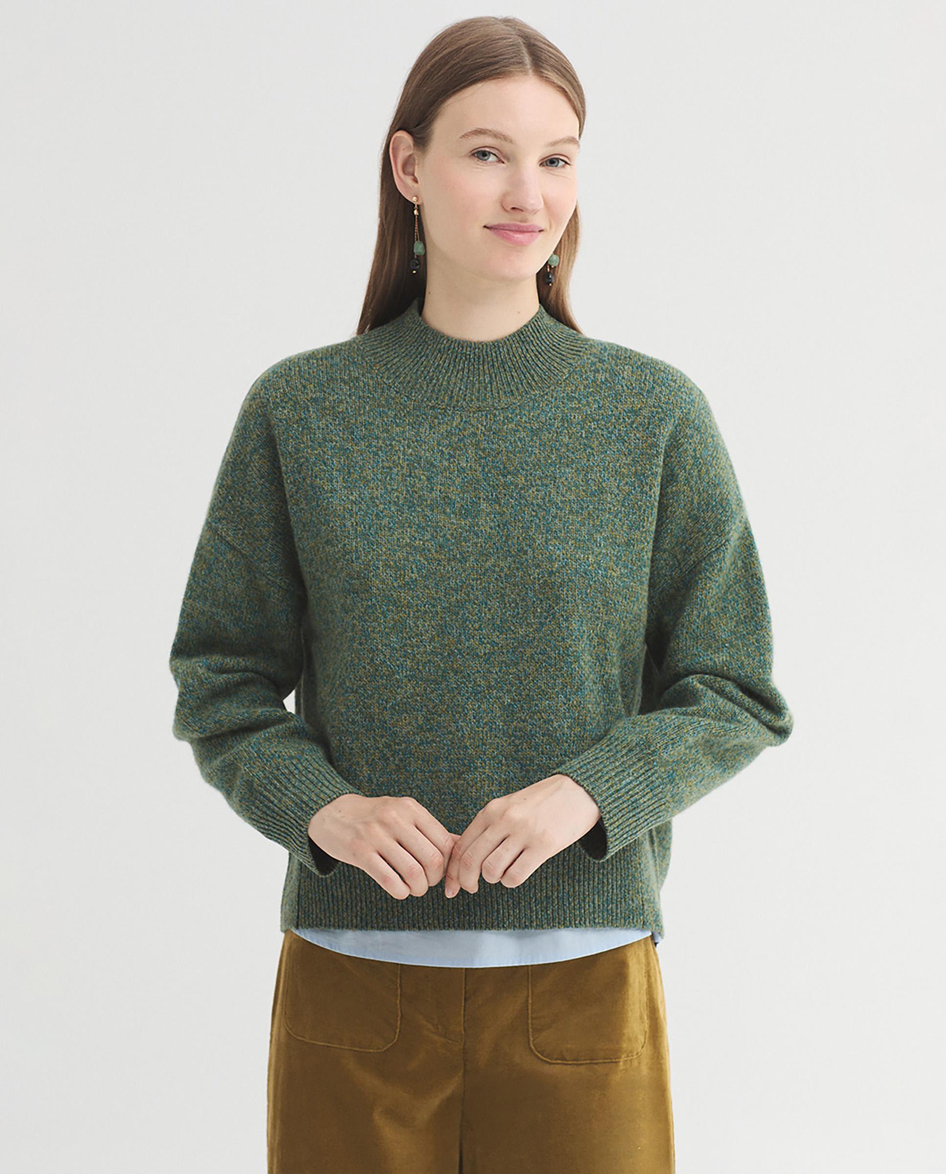 Jersey de mujer 100% lana con cuello alto - Nice Things - Verde Verde-1