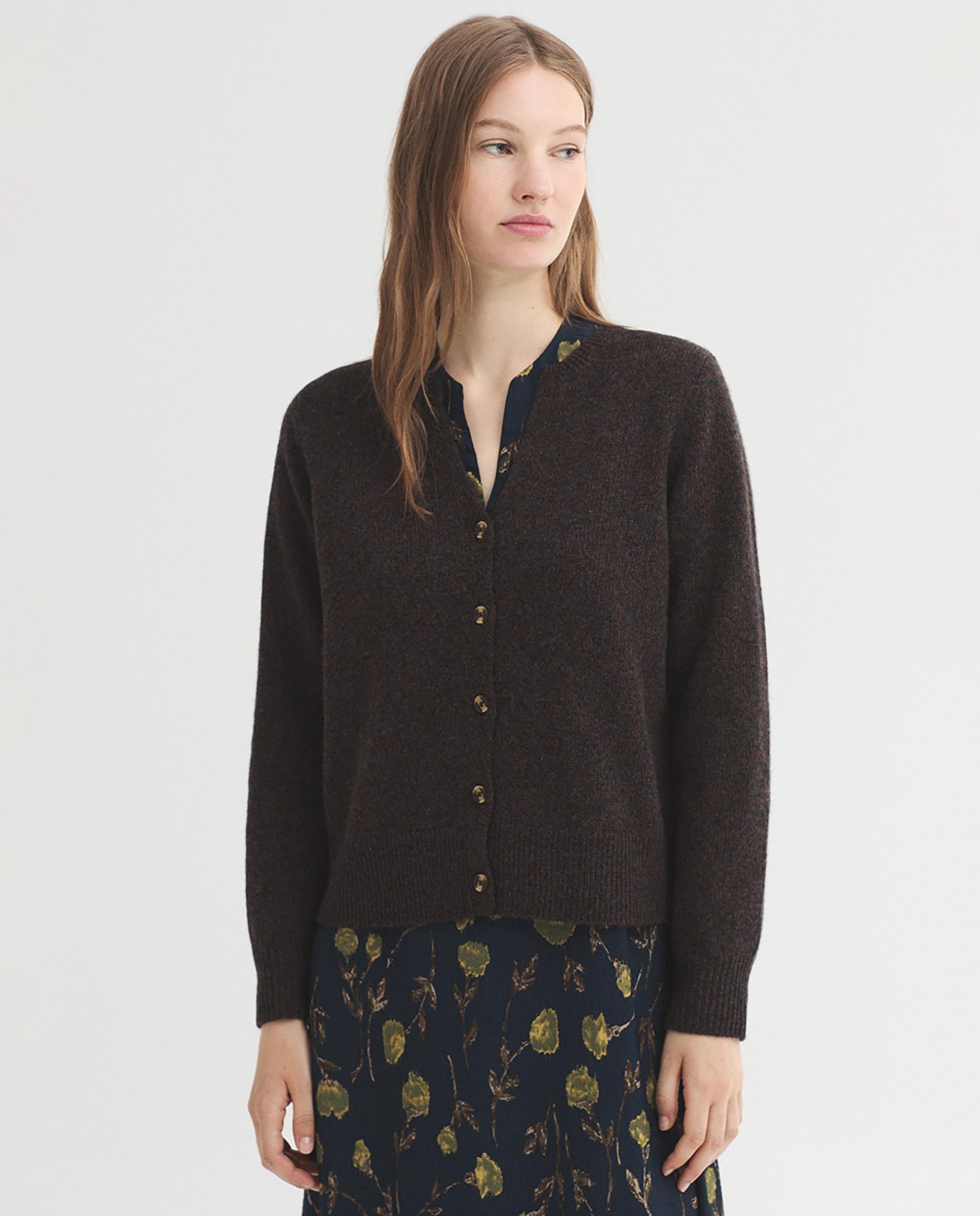 Jersey de punto de mujer moteada con cuello redondo - Nice Things - Gris oscuro Gris oscuro-1