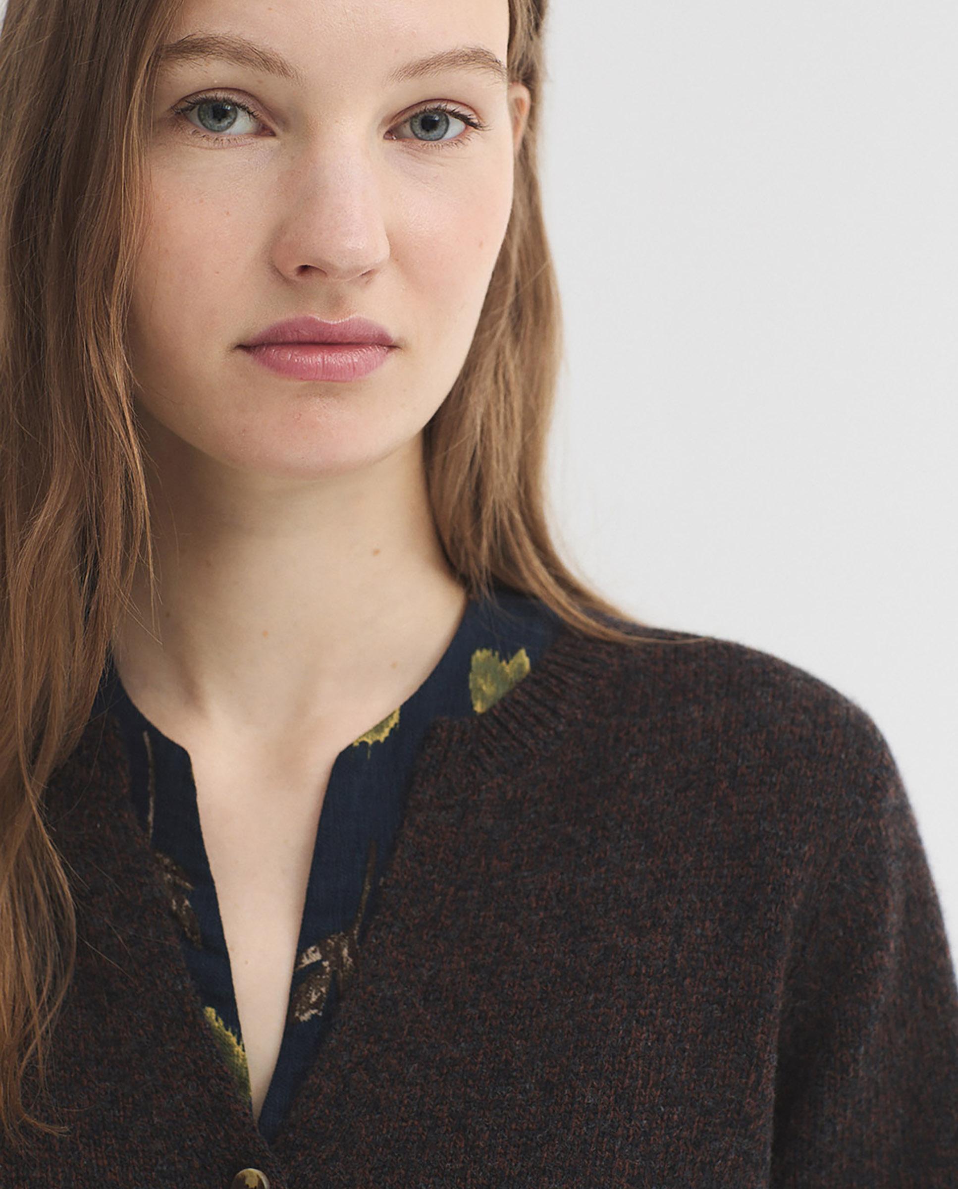 Jersey de punto de mujer moteada con cuello redondo - Nice Things - Gris oscuro Gris oscuro-2