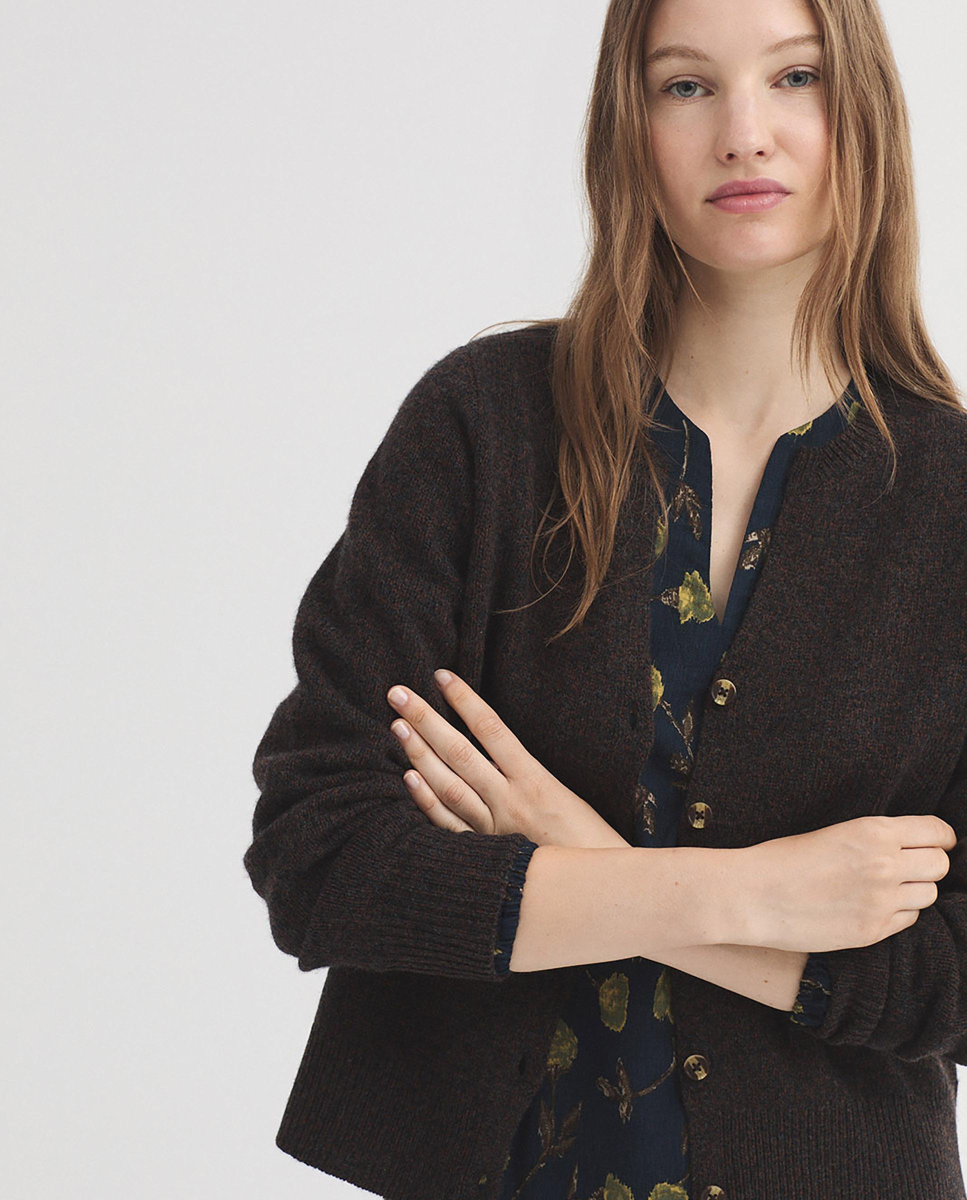 Jersey de punto de mujer moteada con cuello redondo - Nice Things - Gris oscuro Gris oscuro-5