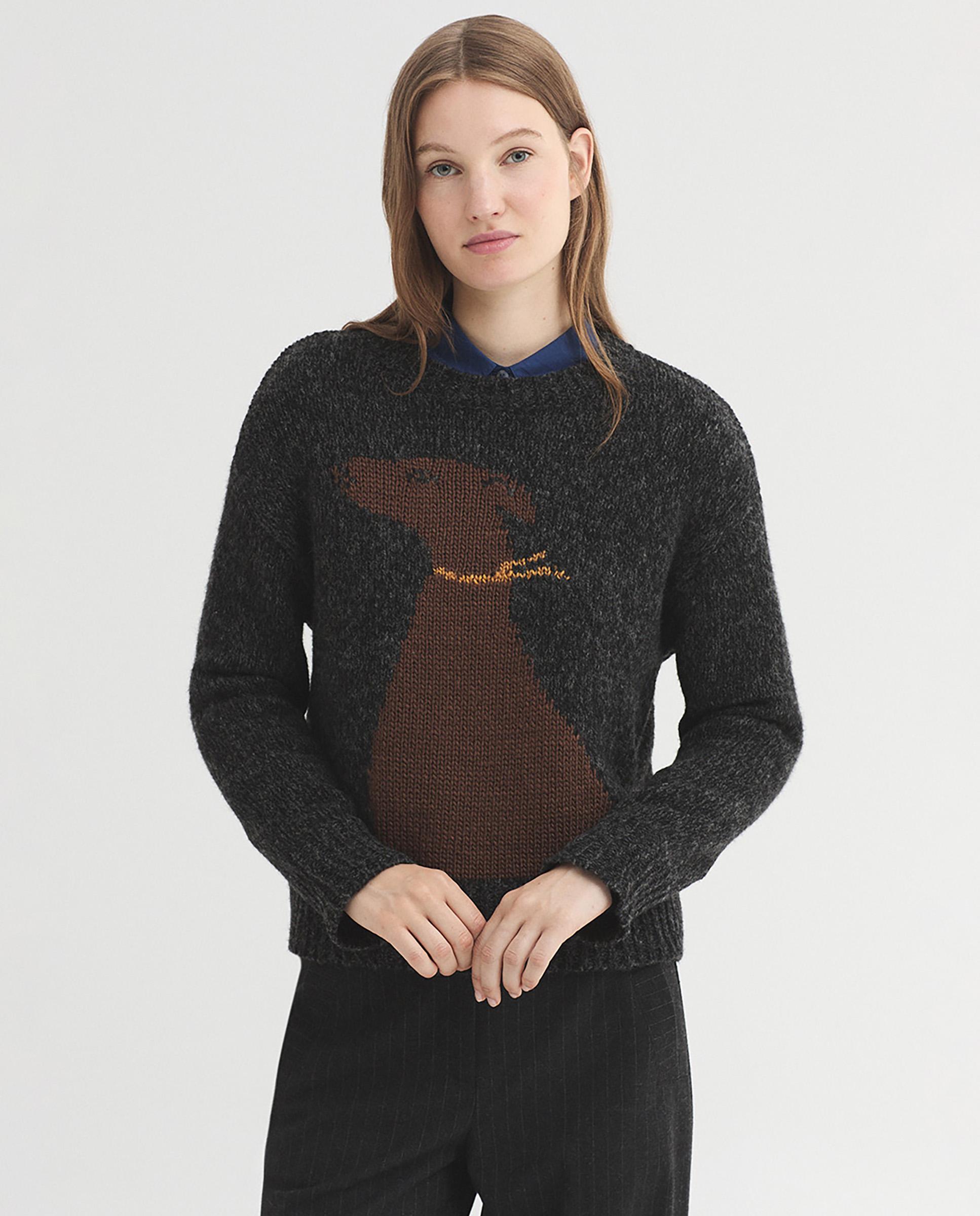 Jersey de mujer con intarsia y cuello redondo - Nice Things - Gris oscuro Gris oscuro-1