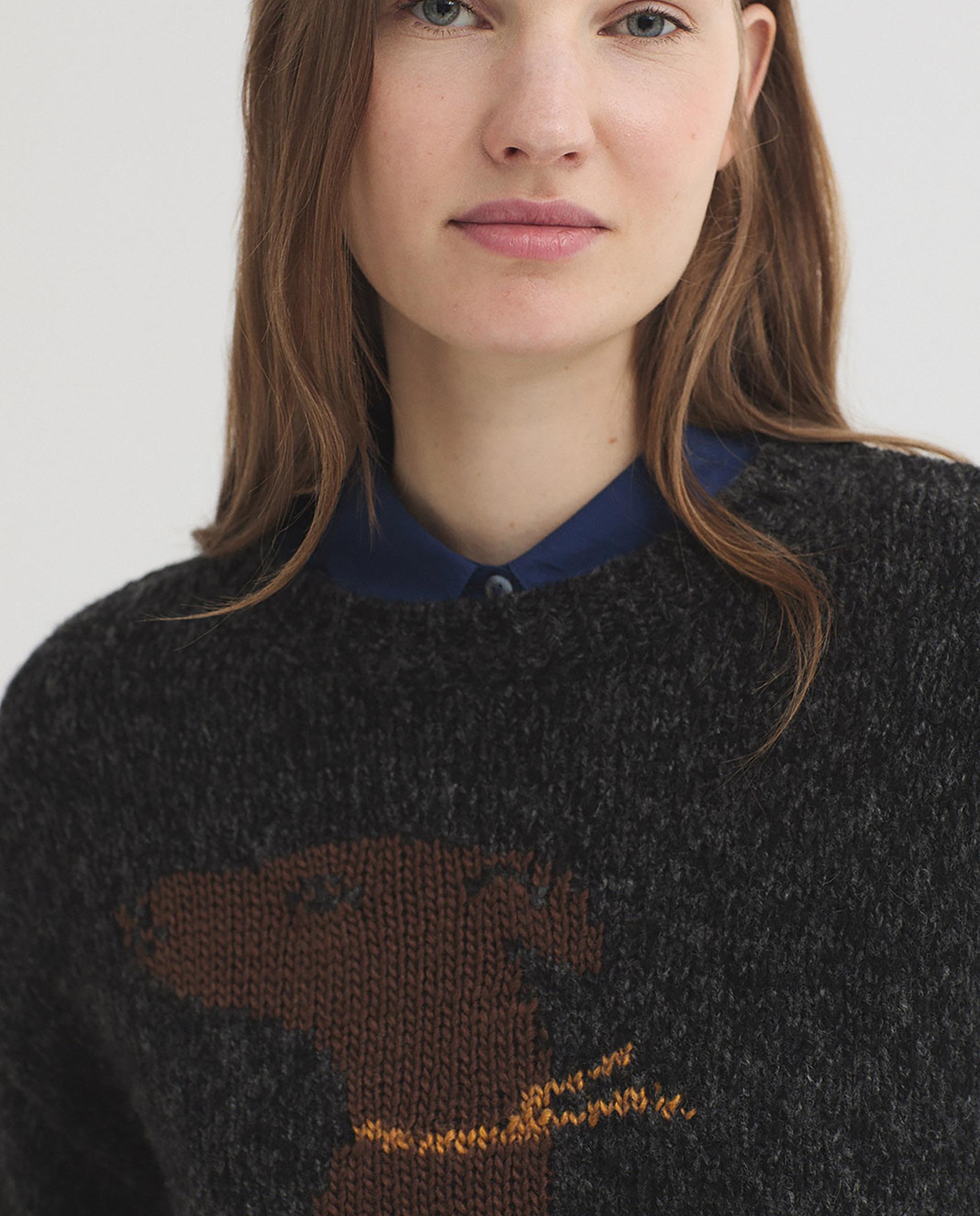 Jersey de mujer con intarsia y cuello redondo - Nice Things - Gris oscuro Gris oscuro-2