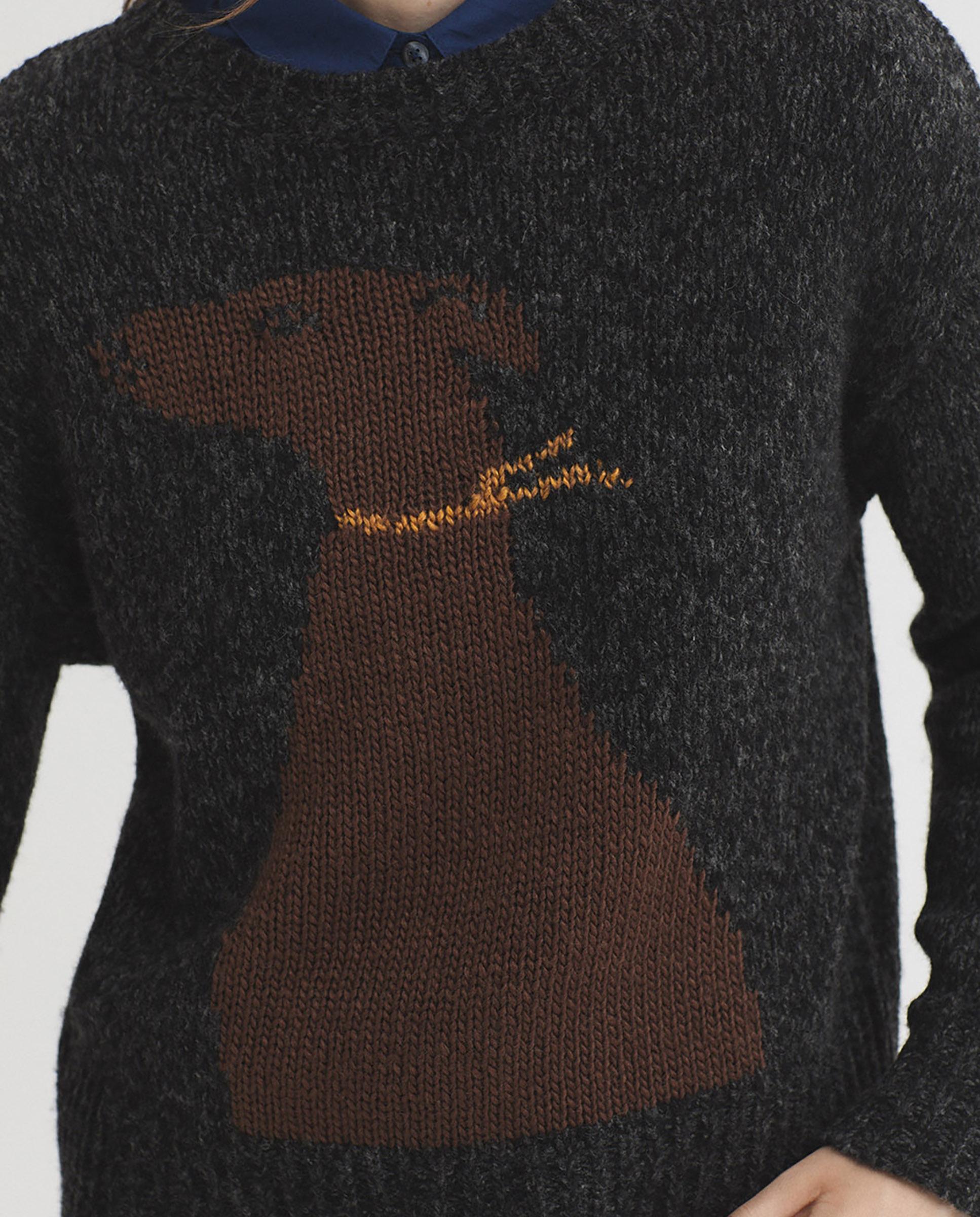 Jersey de mujer con intarsia y cuello redondo - Nice Things - Gris oscuro Gris oscuro-3