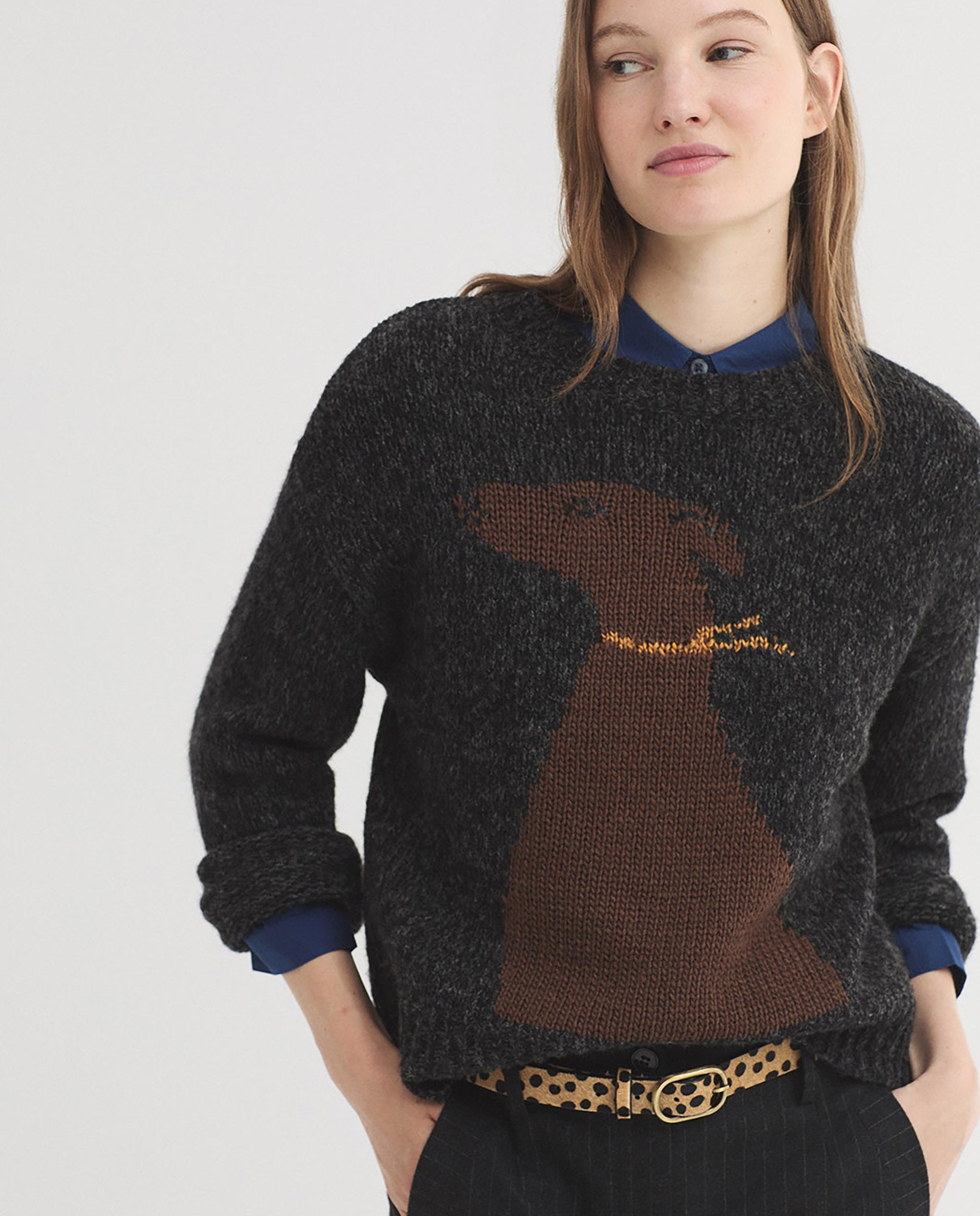 Jersey de mujer con intarsia y cuello redondo - Nice Things - Gris oscuro Gris oscuro-5