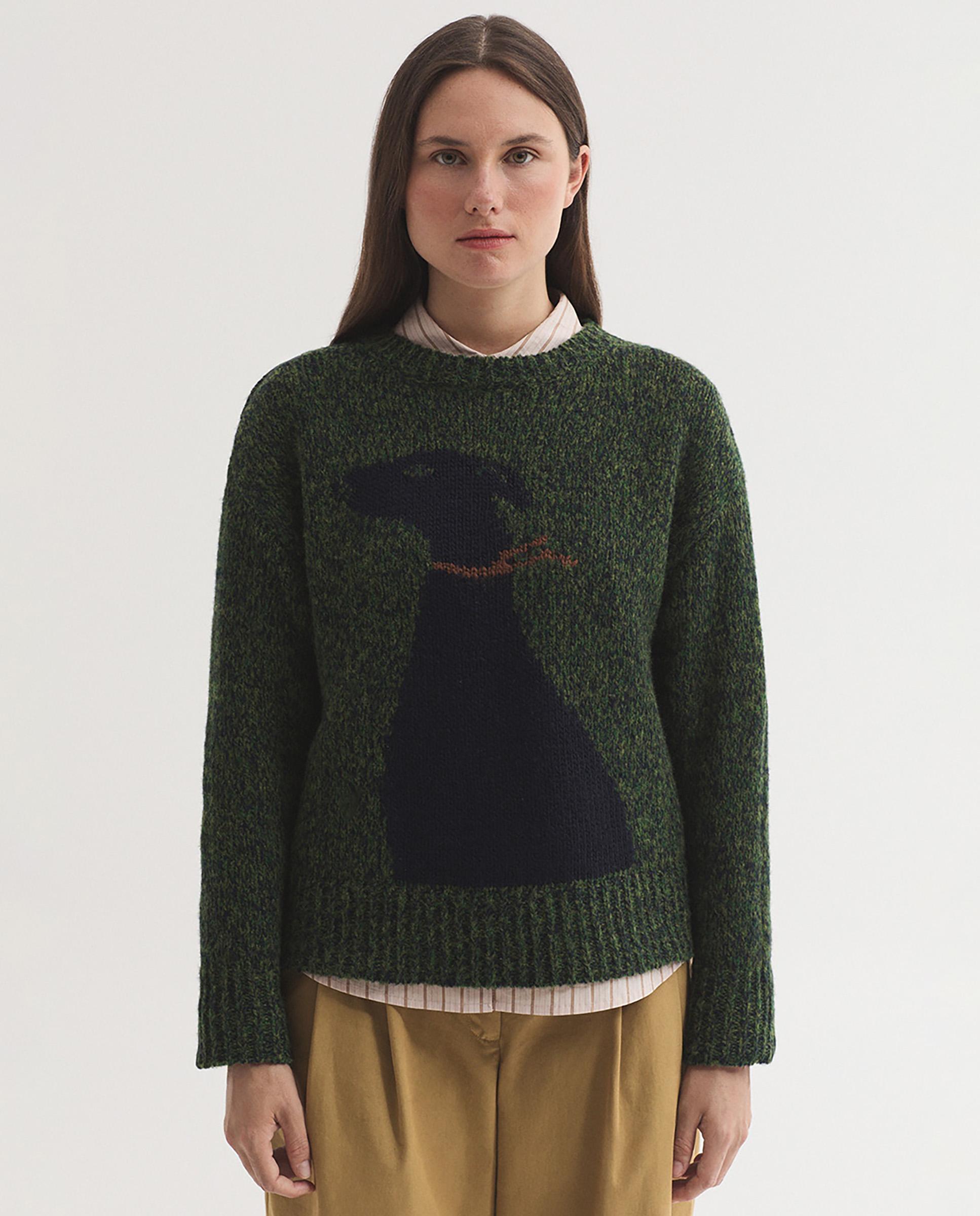 Jersey de mujer con intarsia y cuello redondo - Nice Things - Verde Verde-1