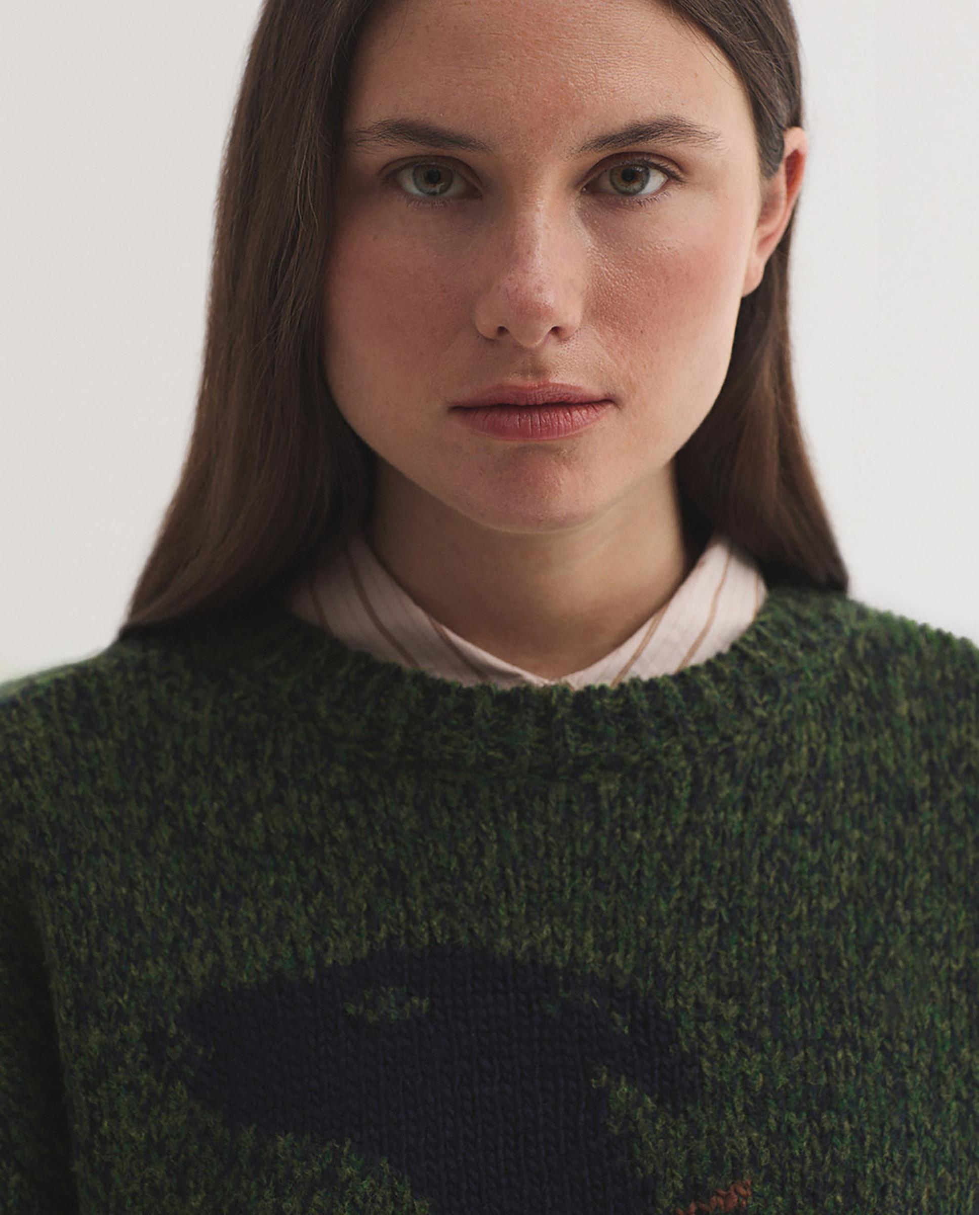 Jersey de mujer con intarsia y cuello redondo - Nice Things - Verde Verde-2