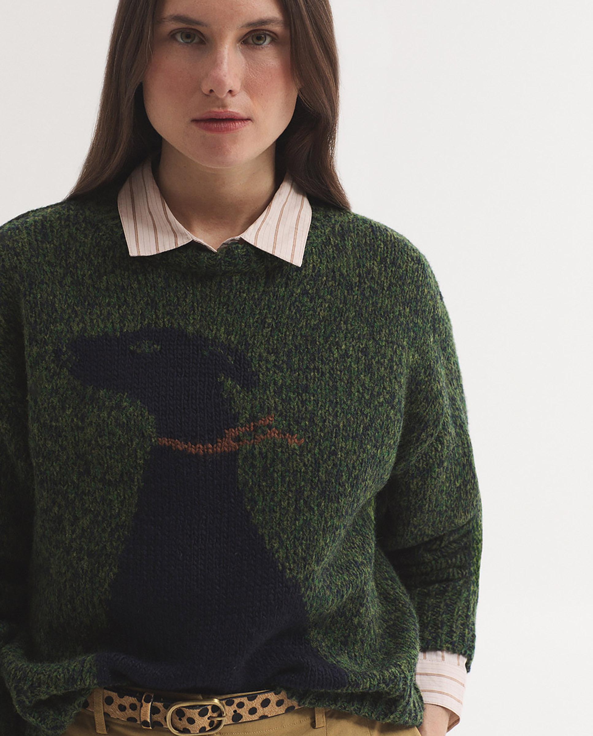 Jersey de mujer con intarsia y cuello redondo - Nice Things - Verde Verde-5