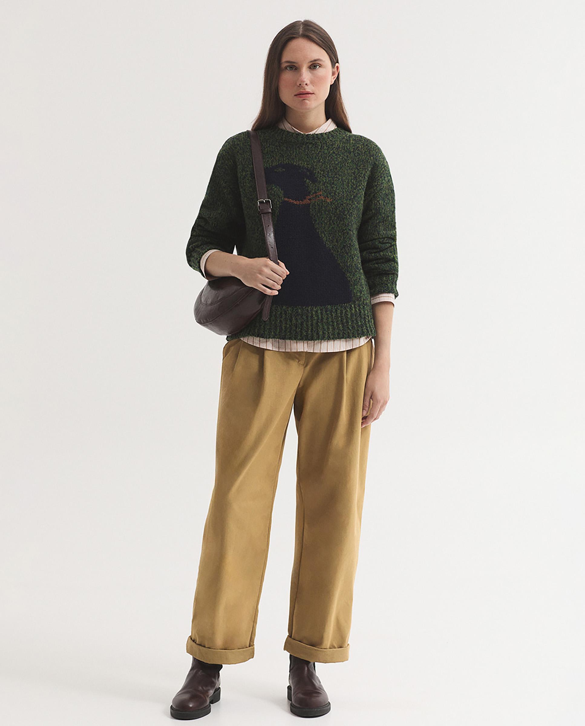 Jersey de mujer con intarsia y cuello redondo - Nice Things - Verde Verde-6