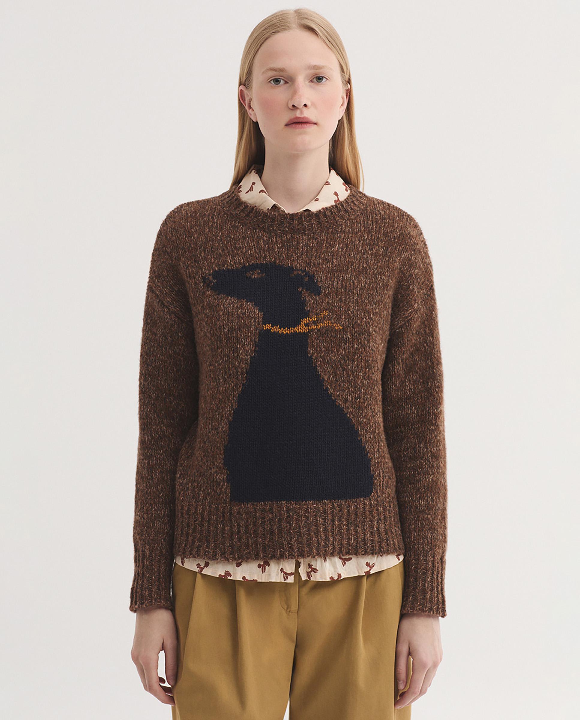 Jersey de mujer con intarsia y cuello redondo - Nice Things - Marrón Marrón-1