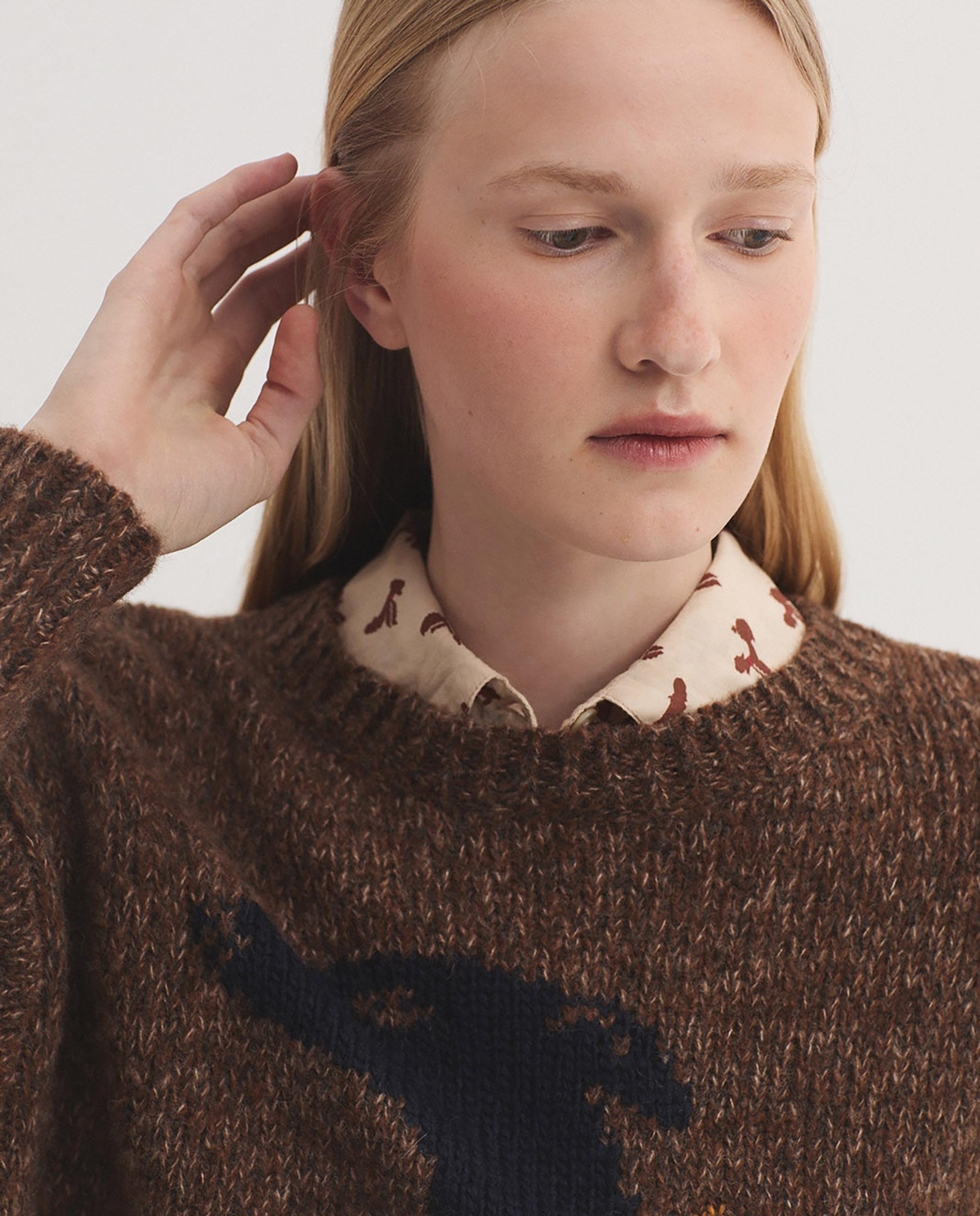 Jersey de mujer con intarsia y cuello redondo - Nice Things - Marrón Marrón-2