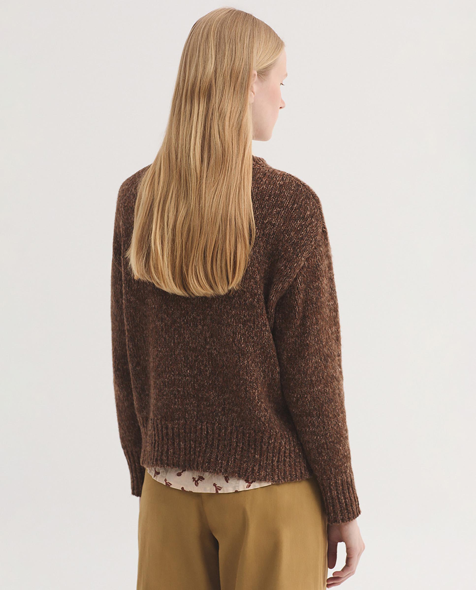 Jersey de mujer con intarsia y cuello redondo - Nice Things - Marrón Marrón-4