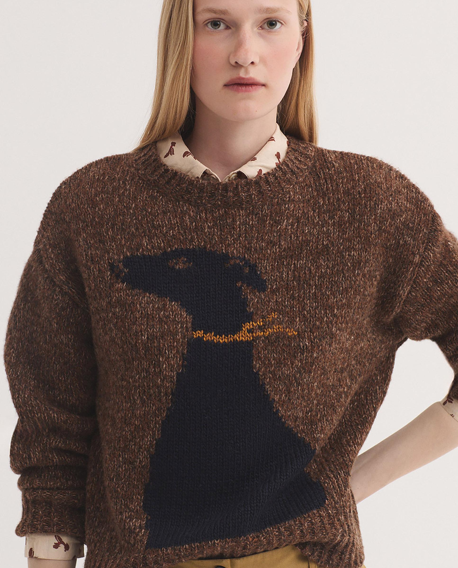 Jersey de mujer con intarsia y cuello redondo - Nice Things - Marrón Marrón-5