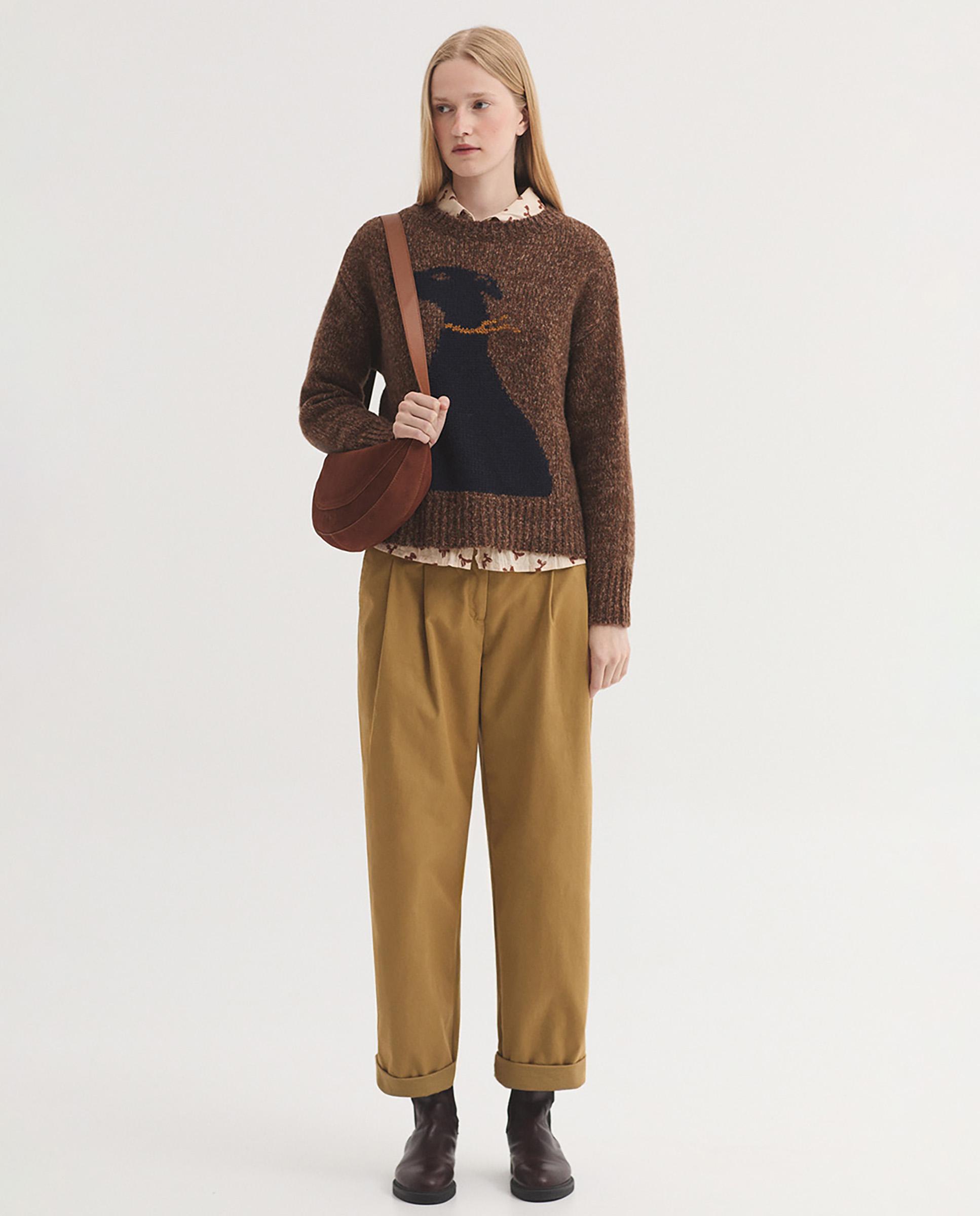 Jersey de mujer con intarsia y cuello redondo - Nice Things - Marrón Marrón-6