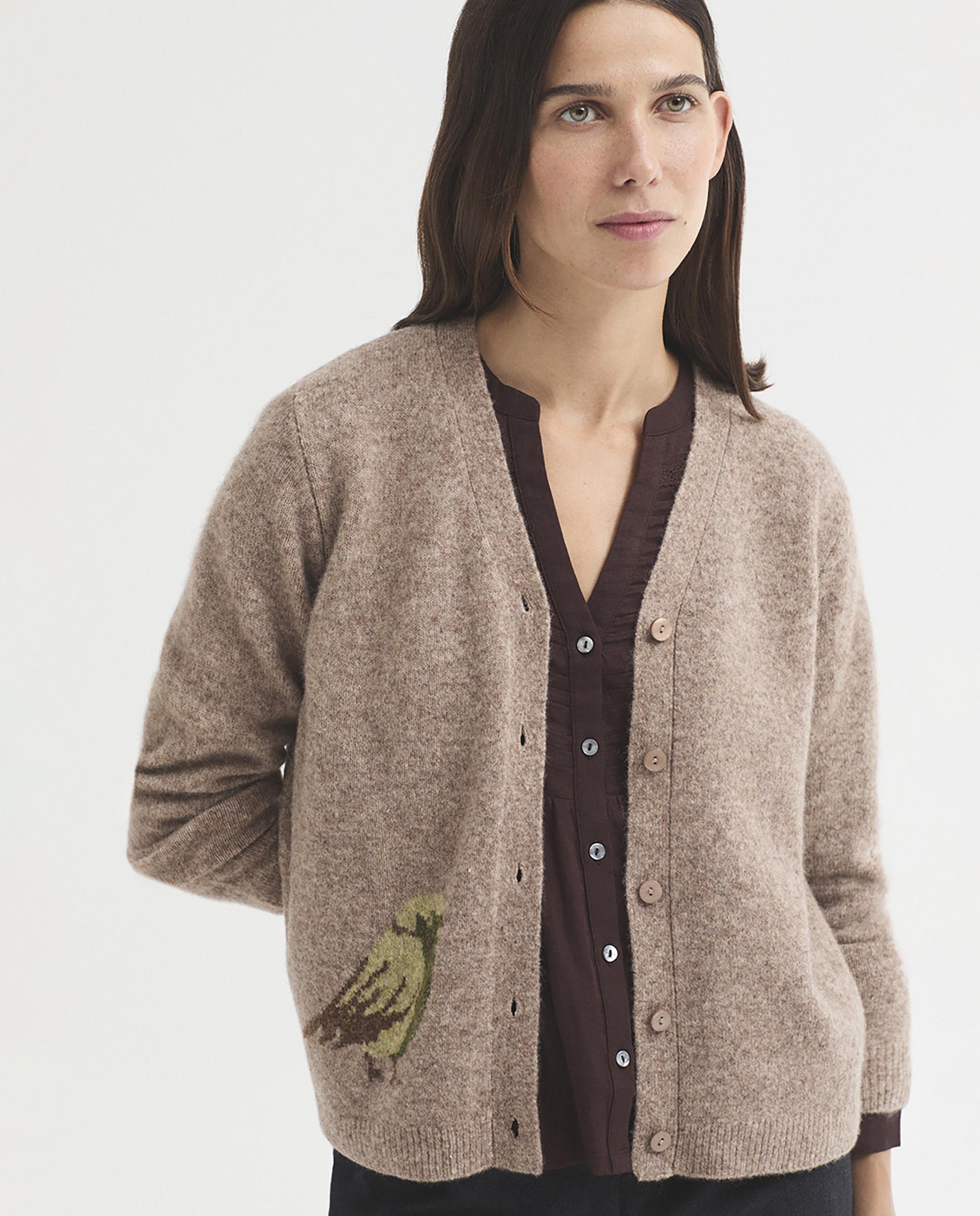 Cárdigan de mujer de punto con cuello de pico y manga larga - Nice Things - Beige Beige-2