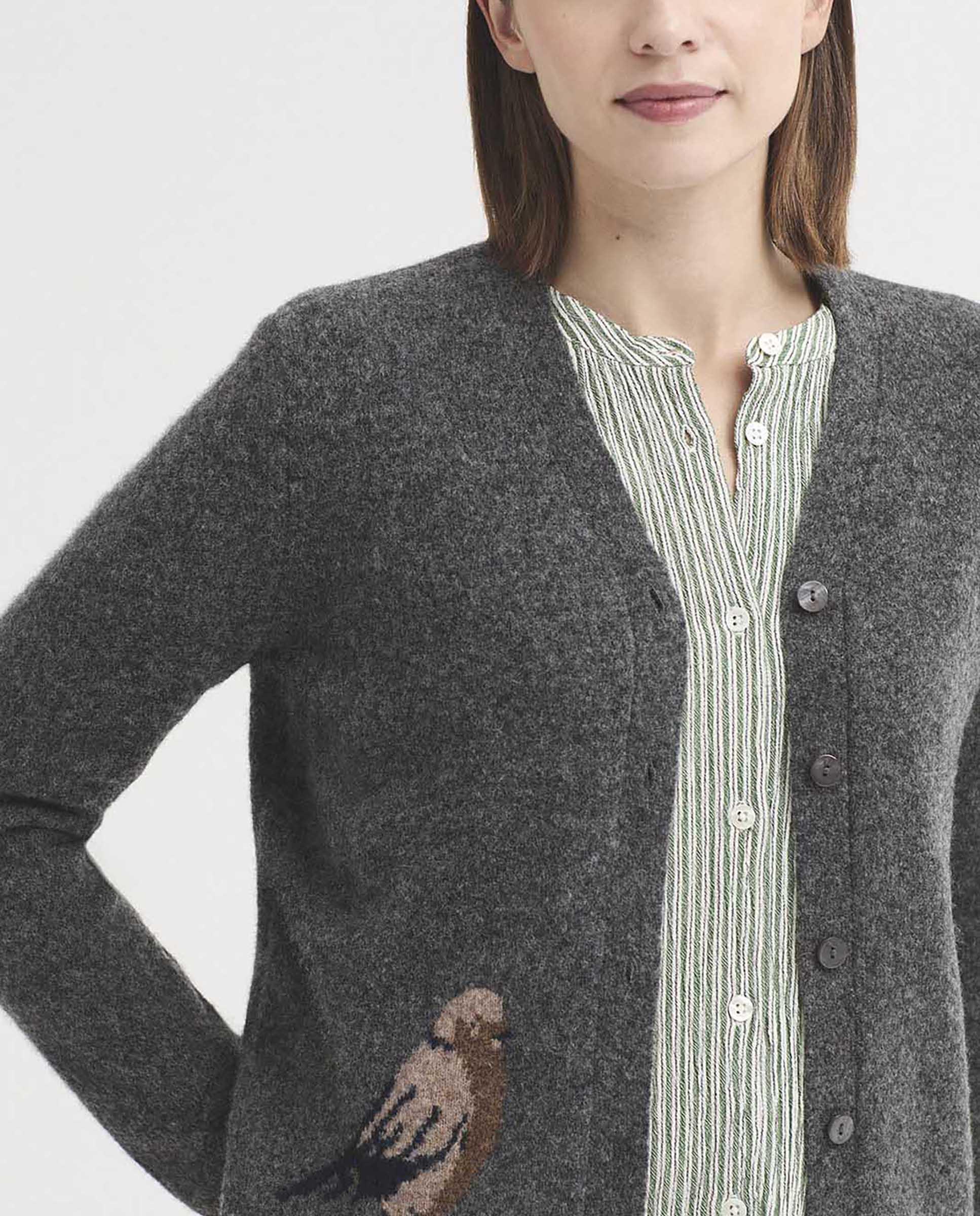 Cárdigan de mujer de punto con cuello de pico y manga larga - Nice Things - Gris Gris-2