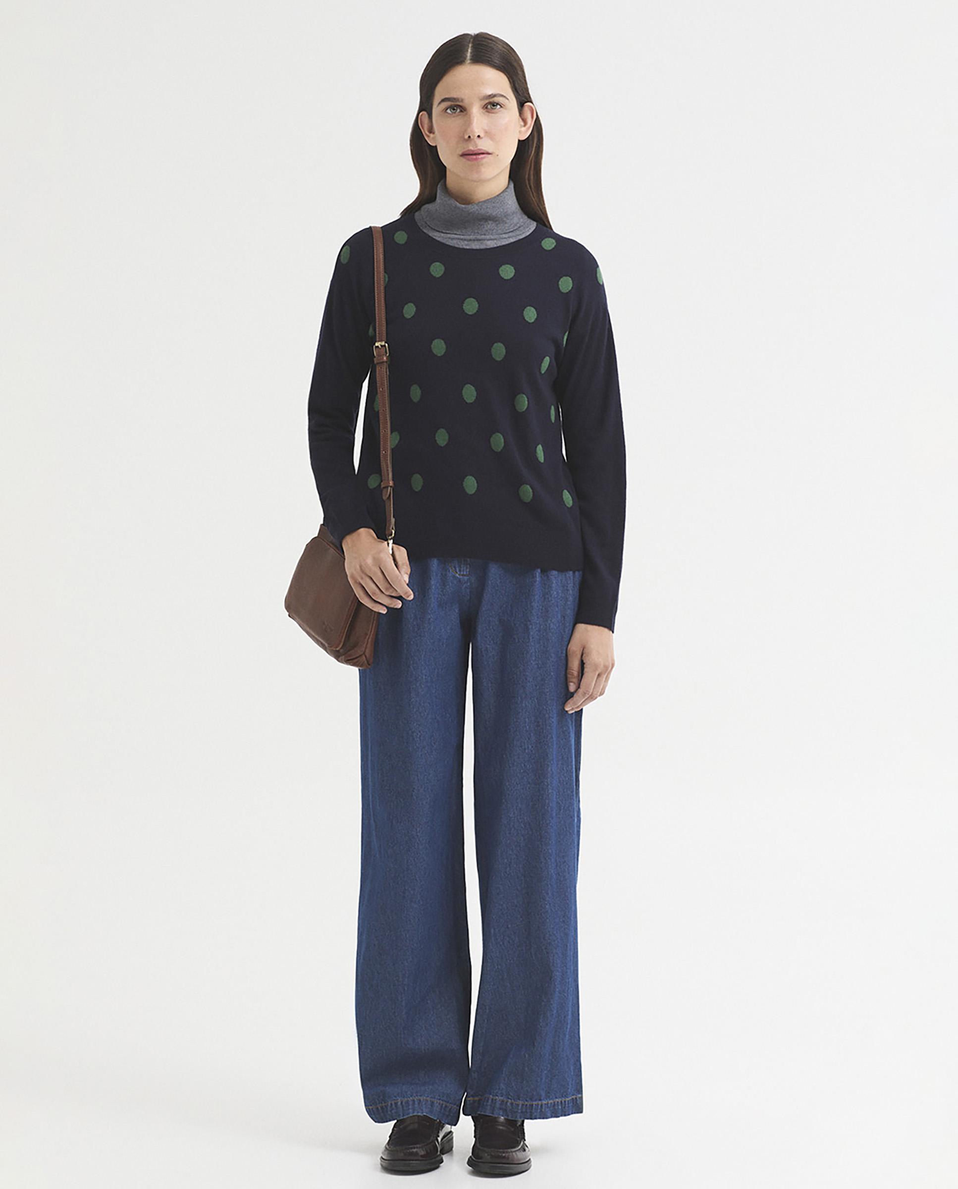 Jersey de mujer con lunares y cuello redondo - Nice Things - Azul marino Azul marino-1