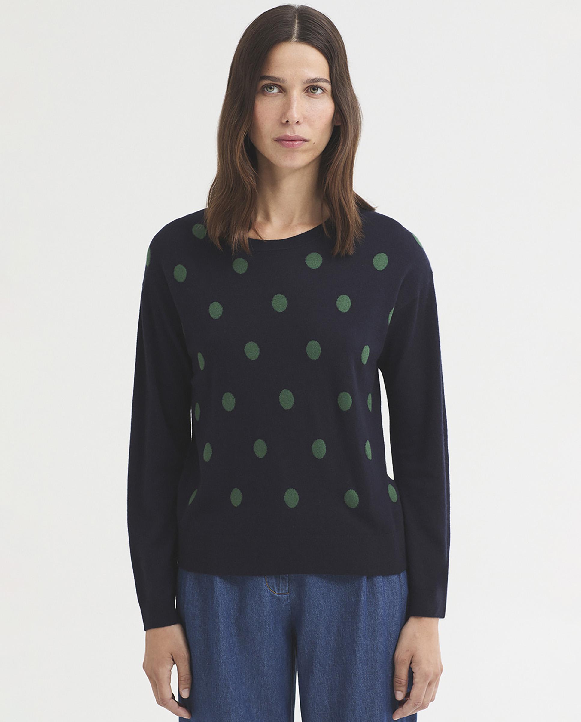 Jersey de mujer con lunares y cuello redondo - Nice Things - Azul marino Azul marino-2