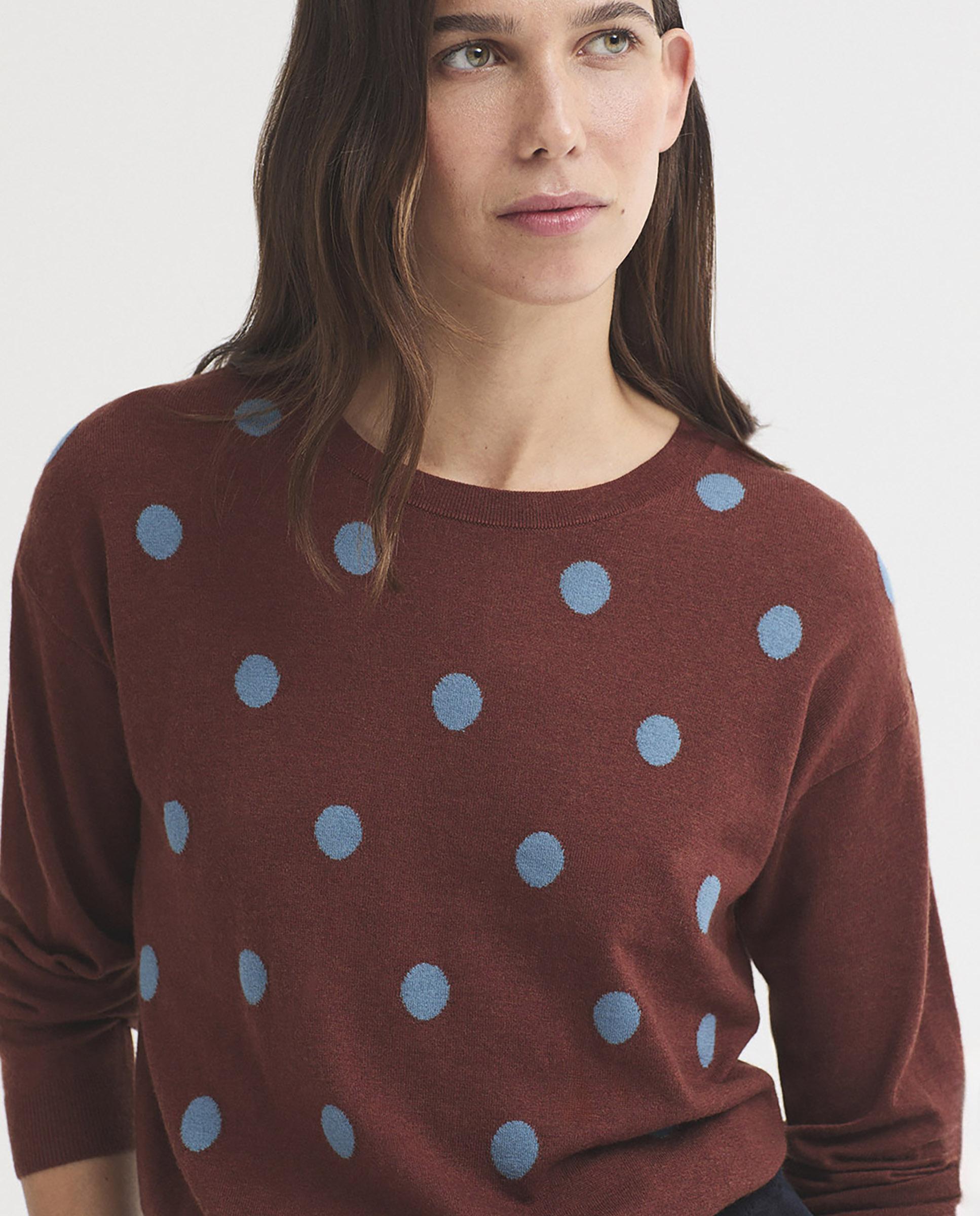 Jersey de mujer con lunares y cuello redondo - Nice Things - Marrón Marrón-2