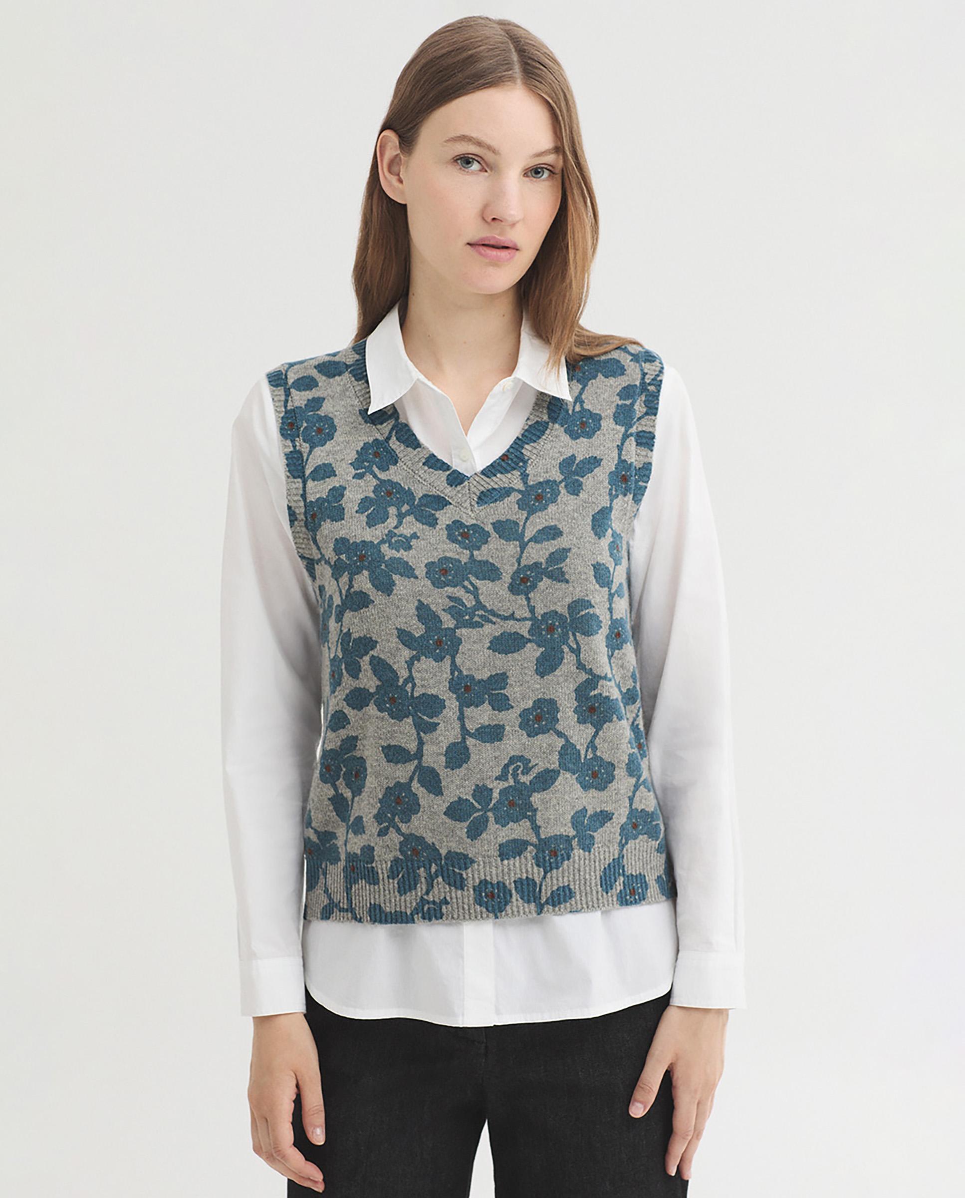 Chaleco de mujer con estampado de flores y cuello redondo - Nice Things - Gris claro Gris claro-1