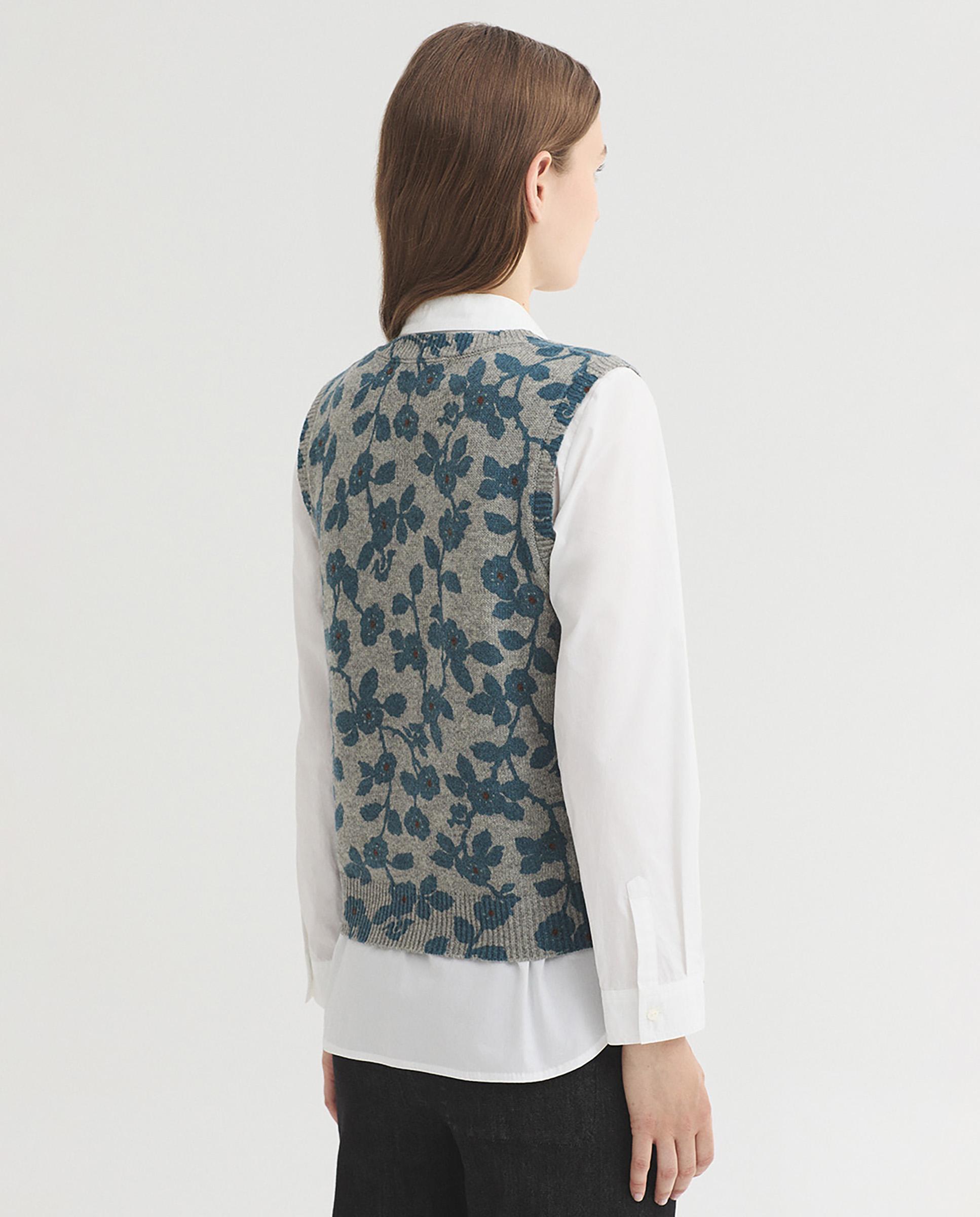 Chaleco de mujer con estampado de flores y cuello redondo - Nice Things - Gris claro Gris claro-4