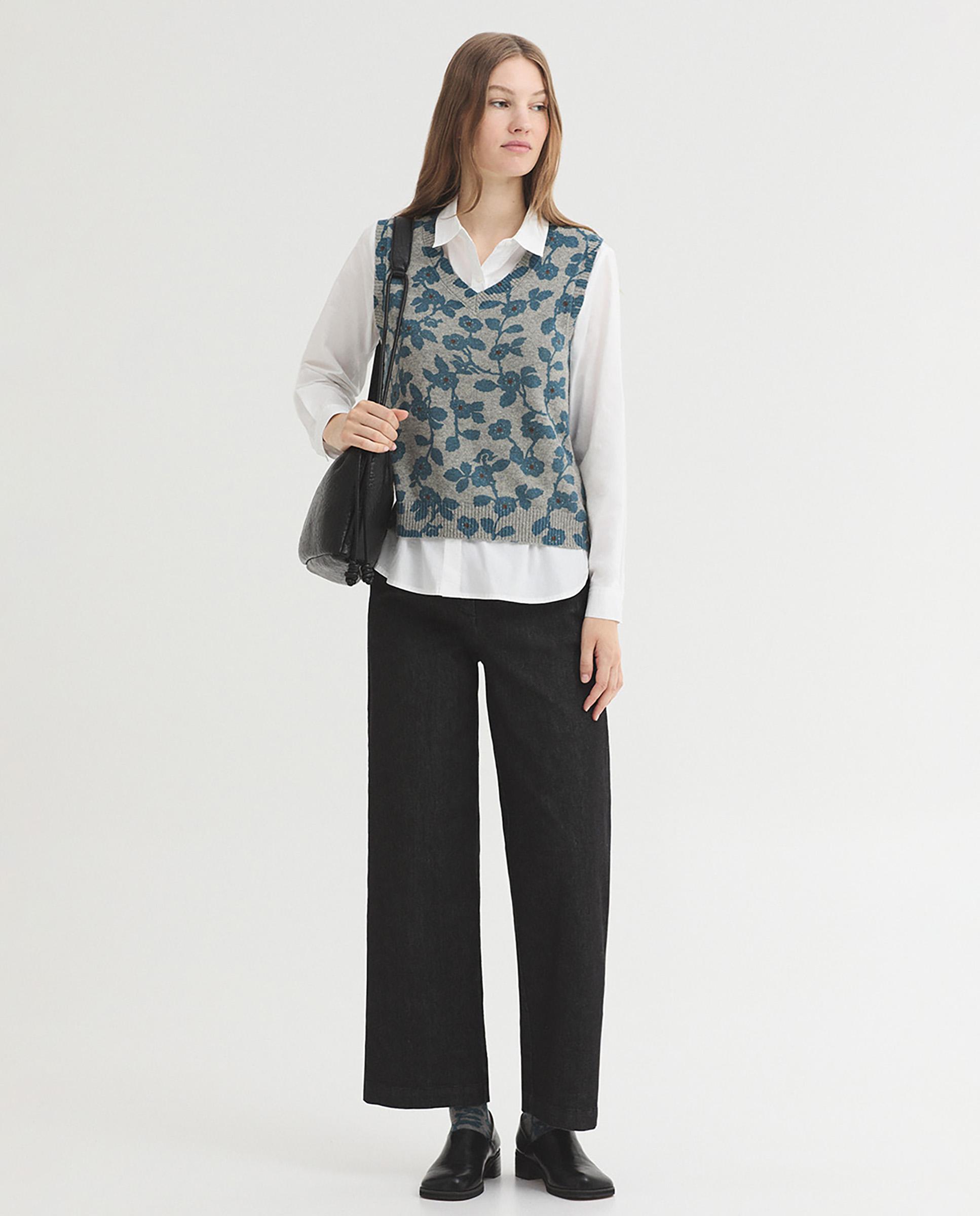 Chaleco de mujer con estampado de flores y cuello redondo - Nice Things - Gris claro Gris claro-5