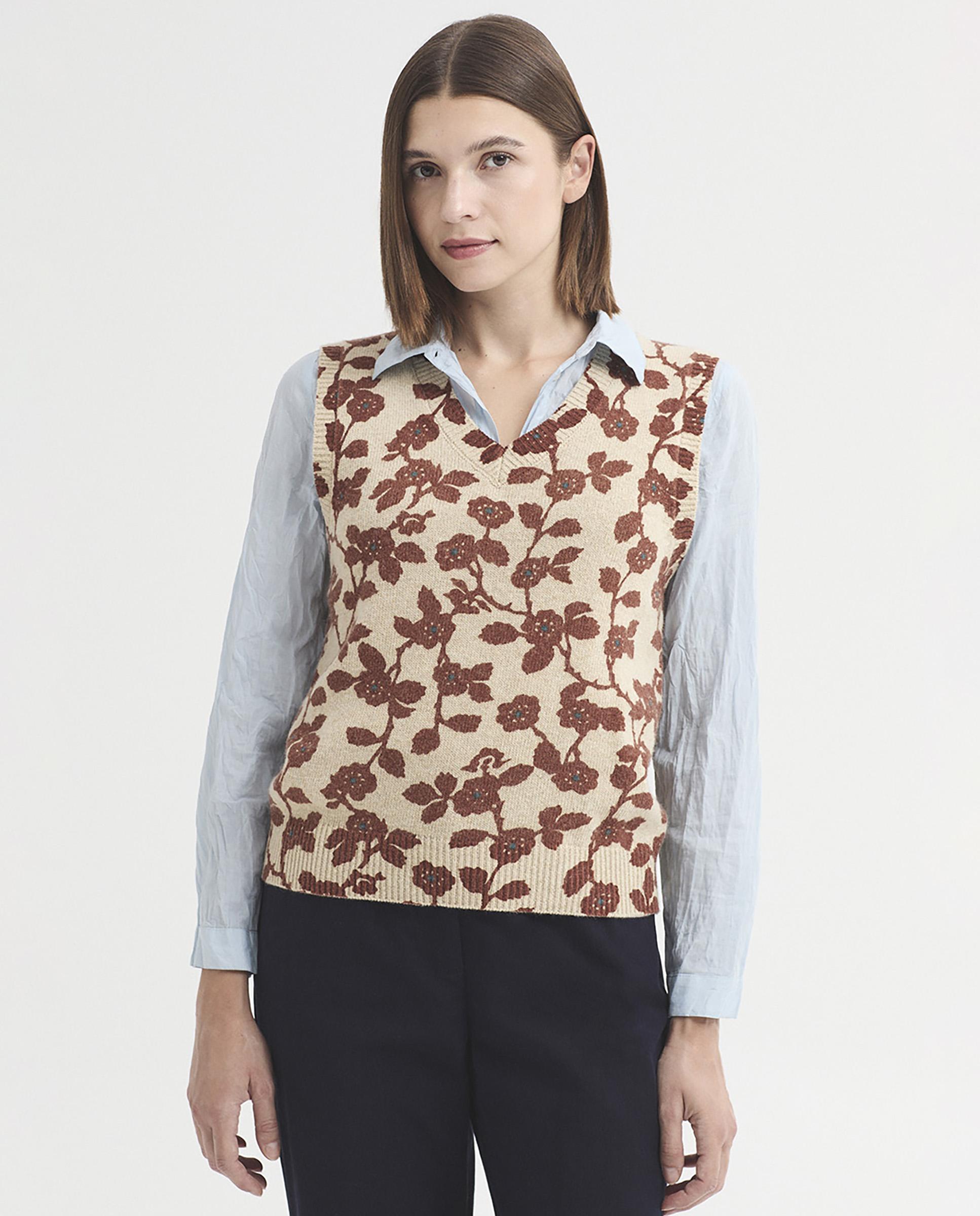 Chaleco de mujer con estampado de flores - Nice Things - Crudo Crudo-1