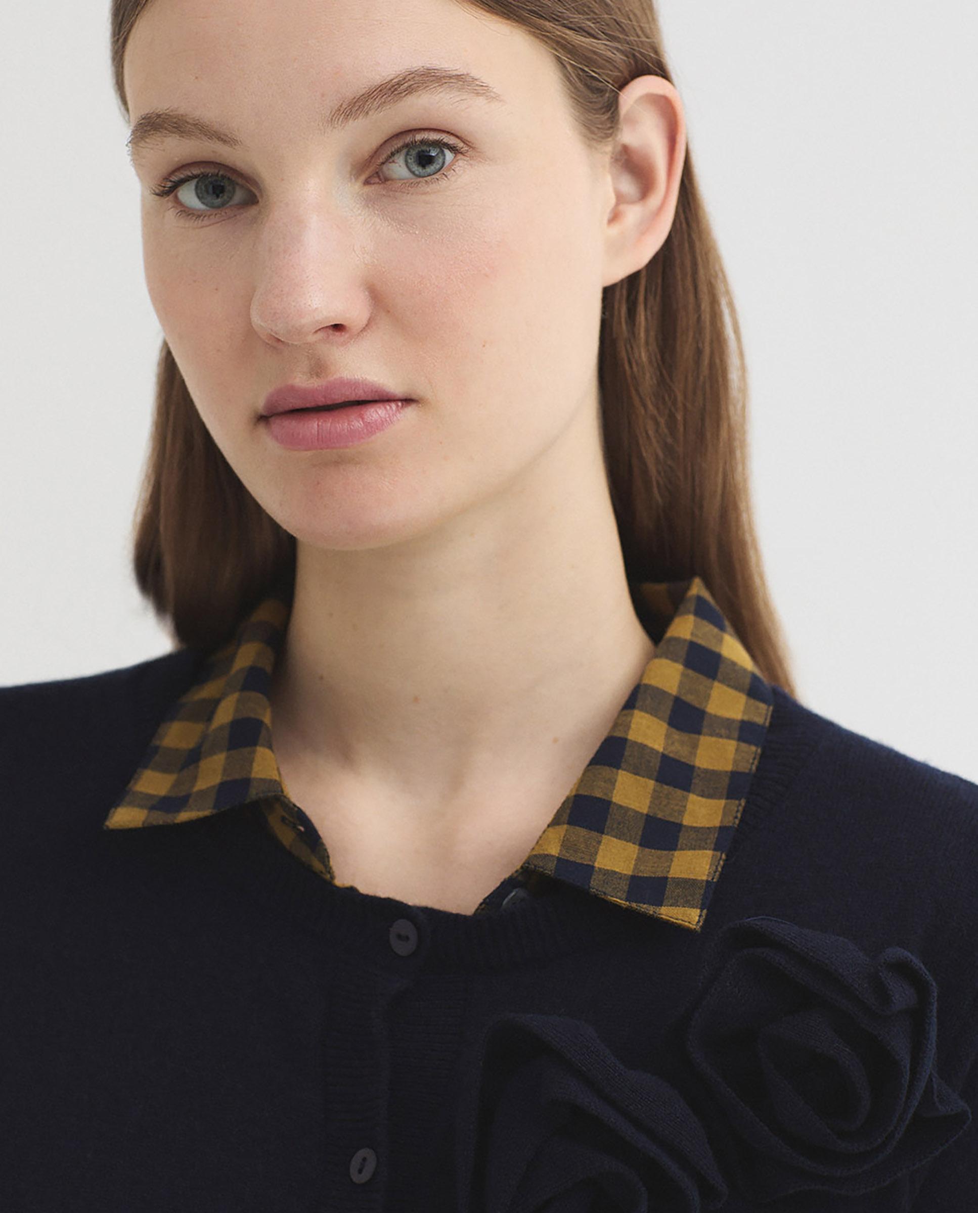 Jersey de punto de mujer con detalle de flores y cuello redondo - Nice Things - Azul marino Azul marino-2