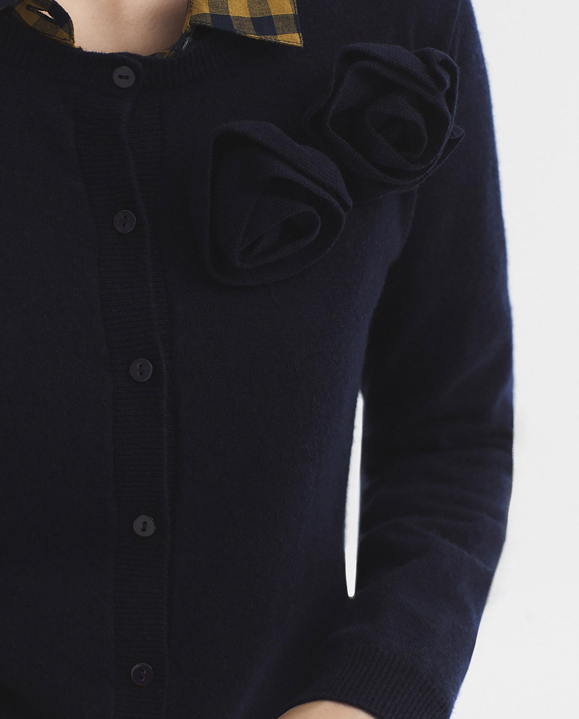 Jersey de punto de mujer con detalle de flores y cuello redondo - Nice Things - Azul marino Azul marino-3