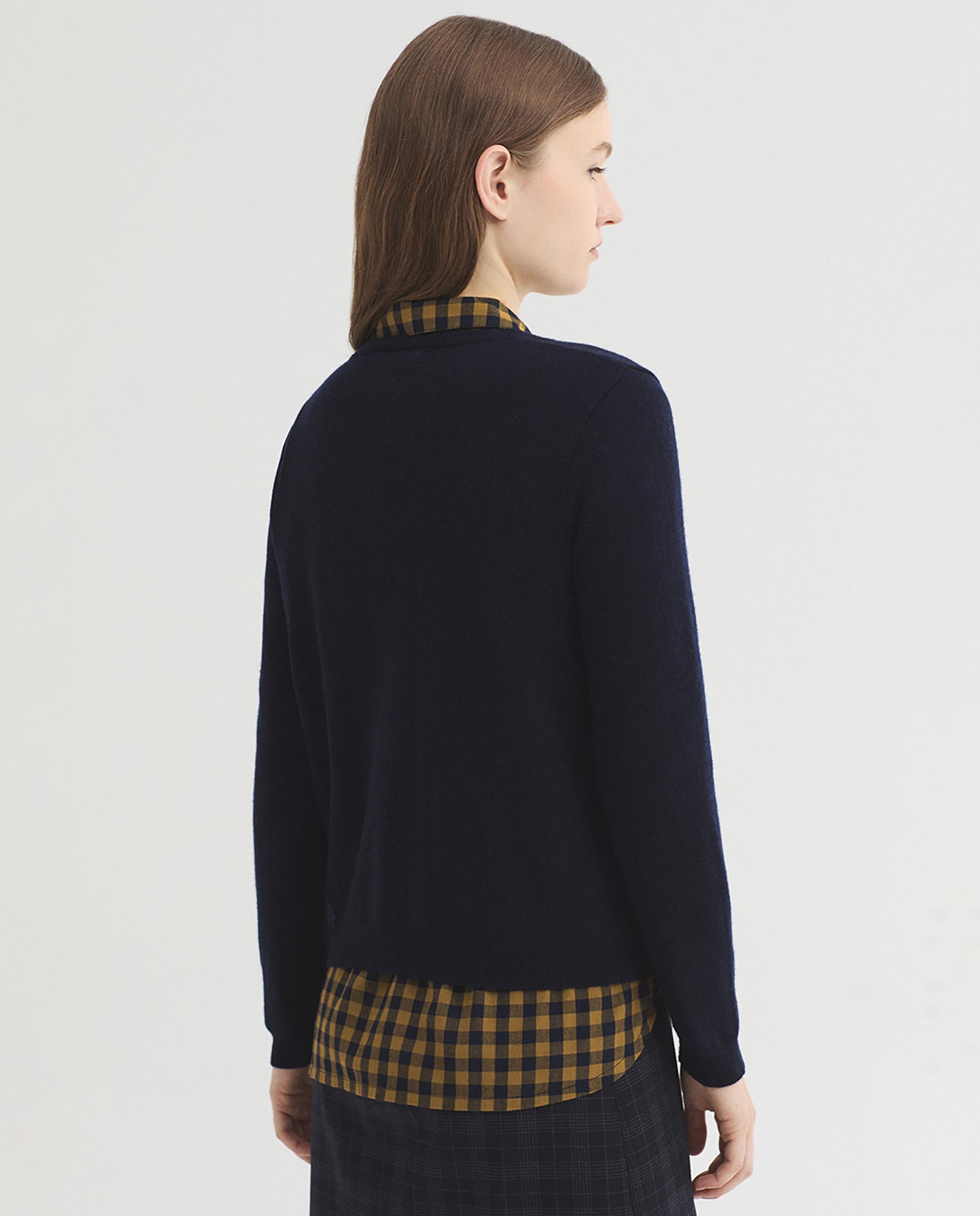 Jersey de punto de mujer con detalle de flores y cuello redondo - Nice Things - Azul marino Azul marino-4