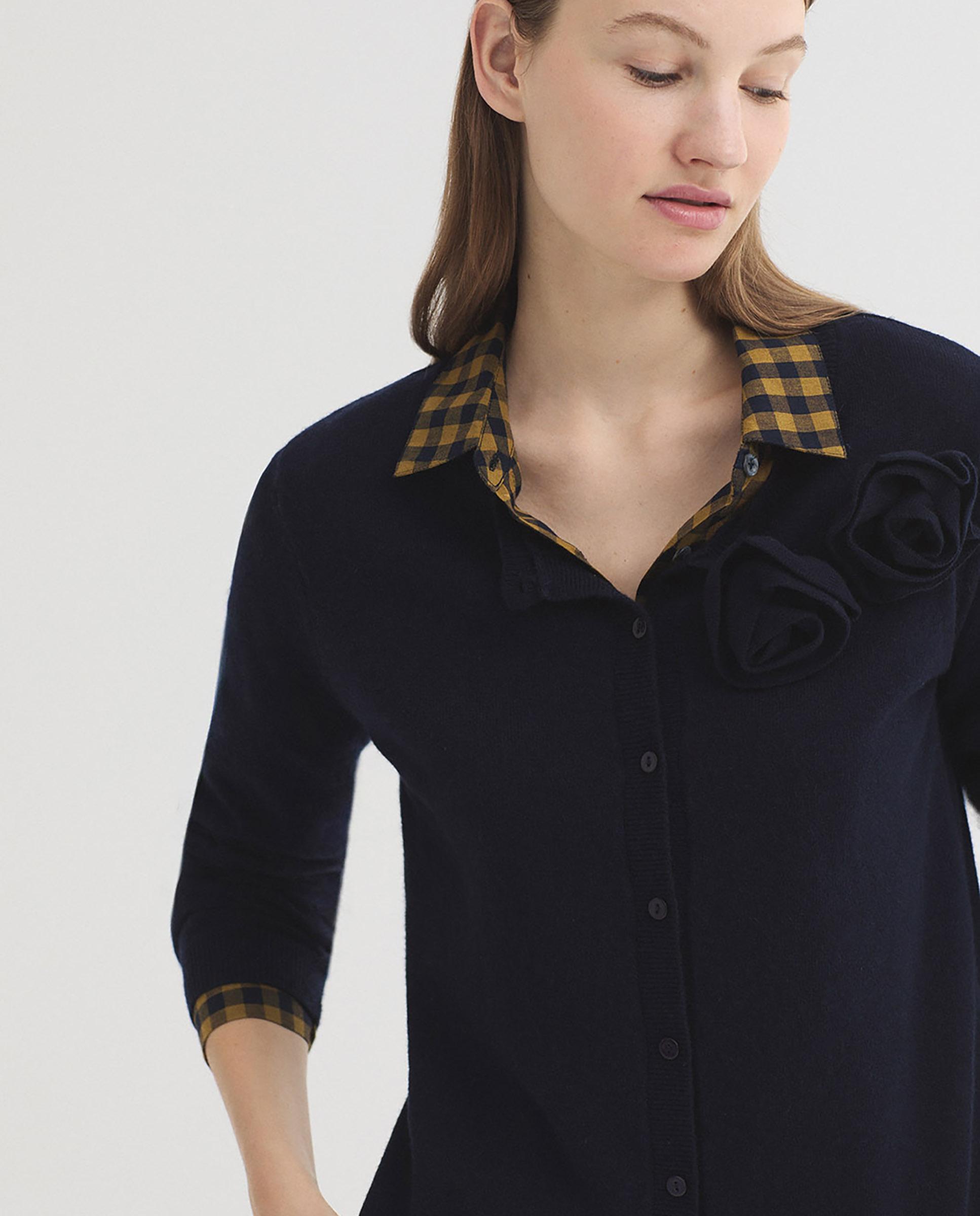 Jersey de punto de mujer con detalle de flores y cuello redondo - Nice Things - Azul marino Azul marino-5