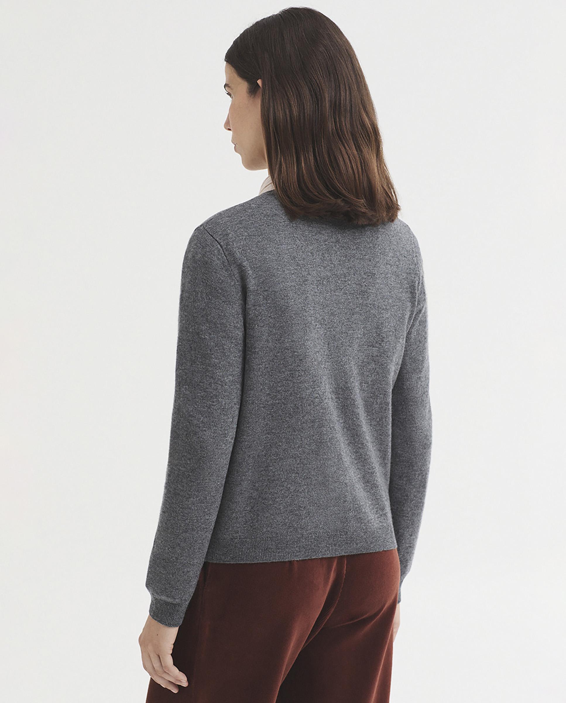 Cárdigan de mujer de punto con flores y cuello redondo - Nice Things - Gris Gris-5