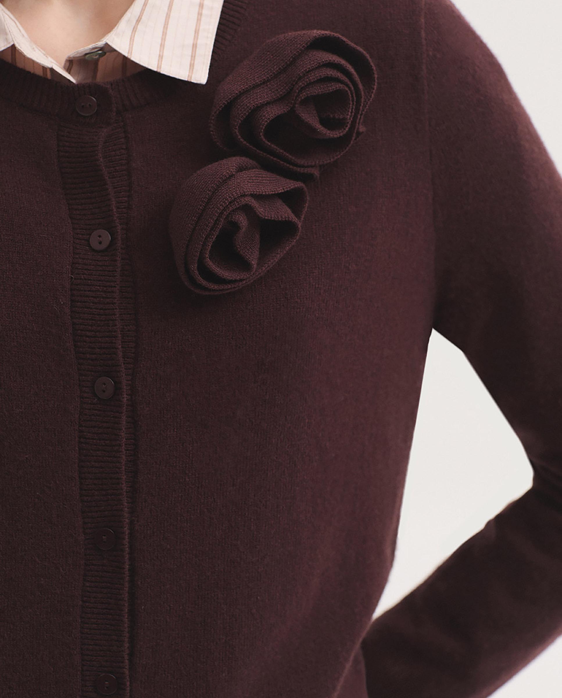 Jersey de punto de mujer con detalle de flores y cuello redondo - Nice Things - Burdeos Burdeos-7