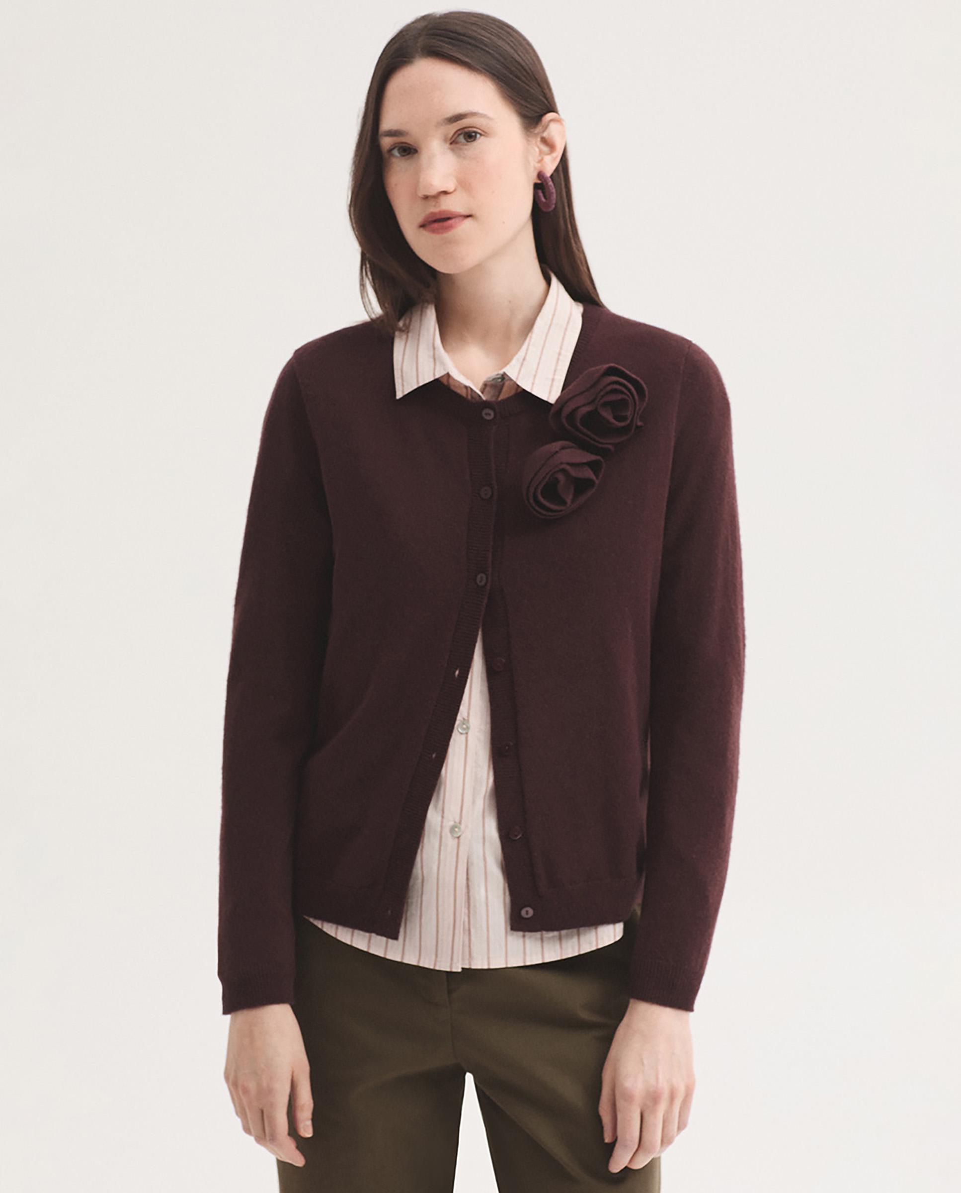 Jersey de punto de mujer con detalle de flores y cuello redondo - Nice Things - Burdeos Burdeos-4