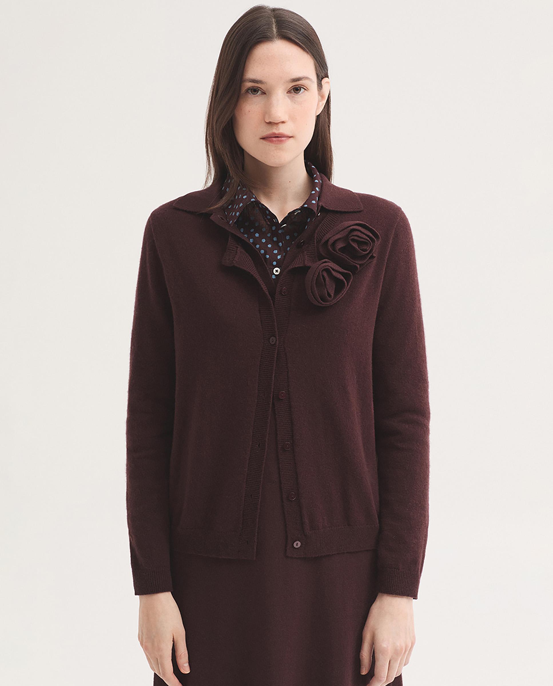 Jersey de punto de mujer con detalle de flores y cuello redondo - Nice Things - Burdeos Burdeos-6