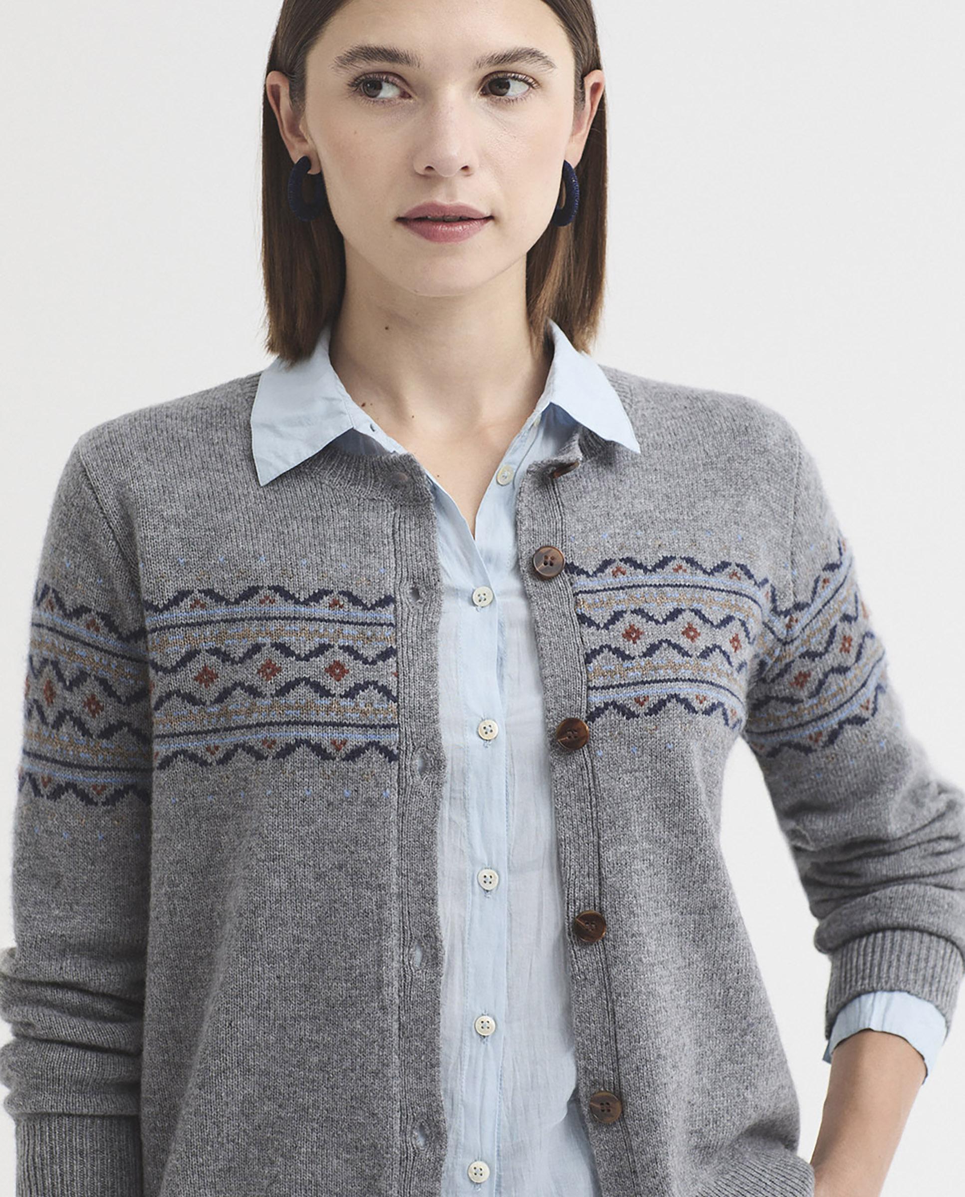 Cárdigan de mujer de punto con cuello redondo - Nice Things - Gris Gris-2