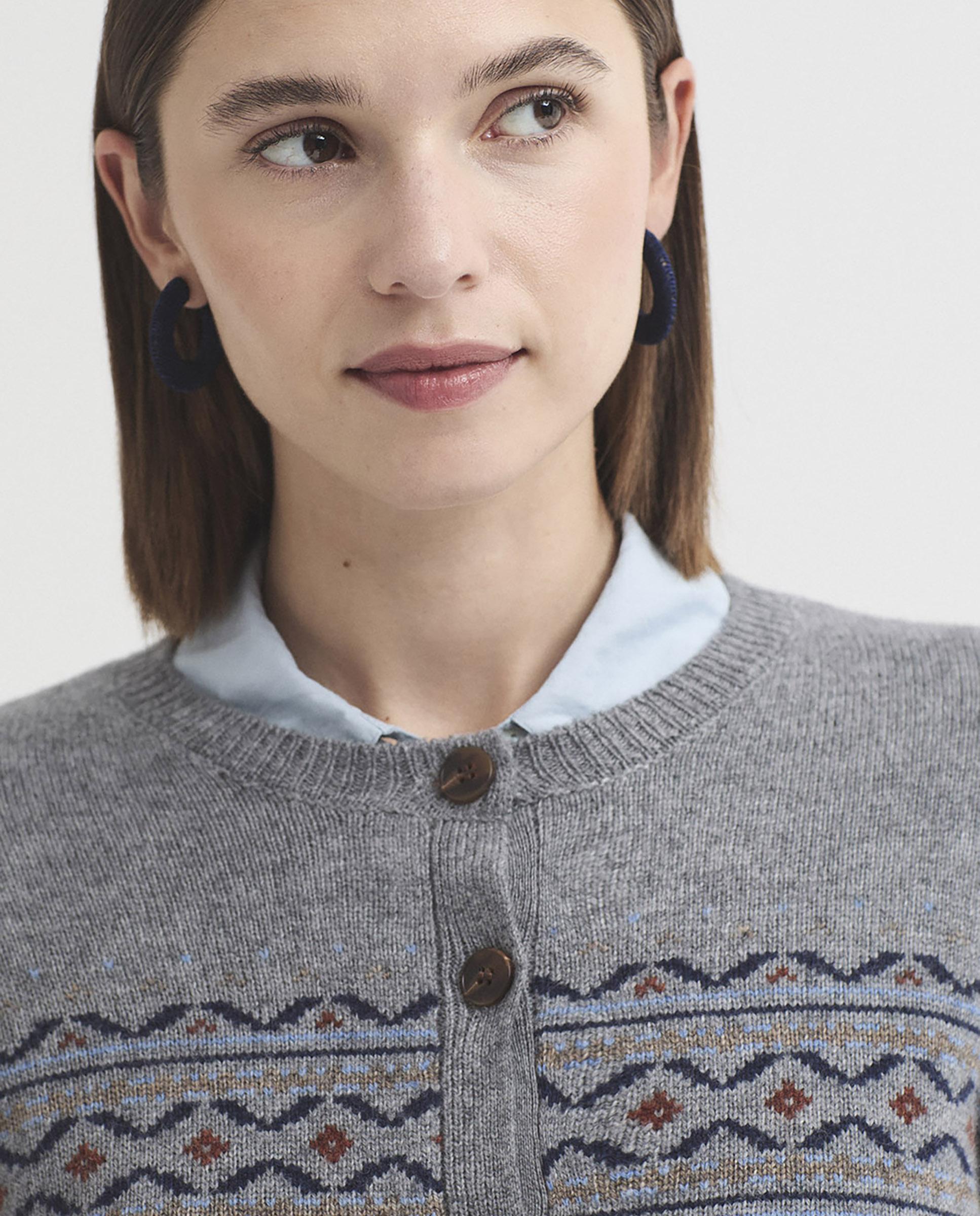Cárdigan de mujer de punto con cuello redondo - Nice Things - Gris Gris-3