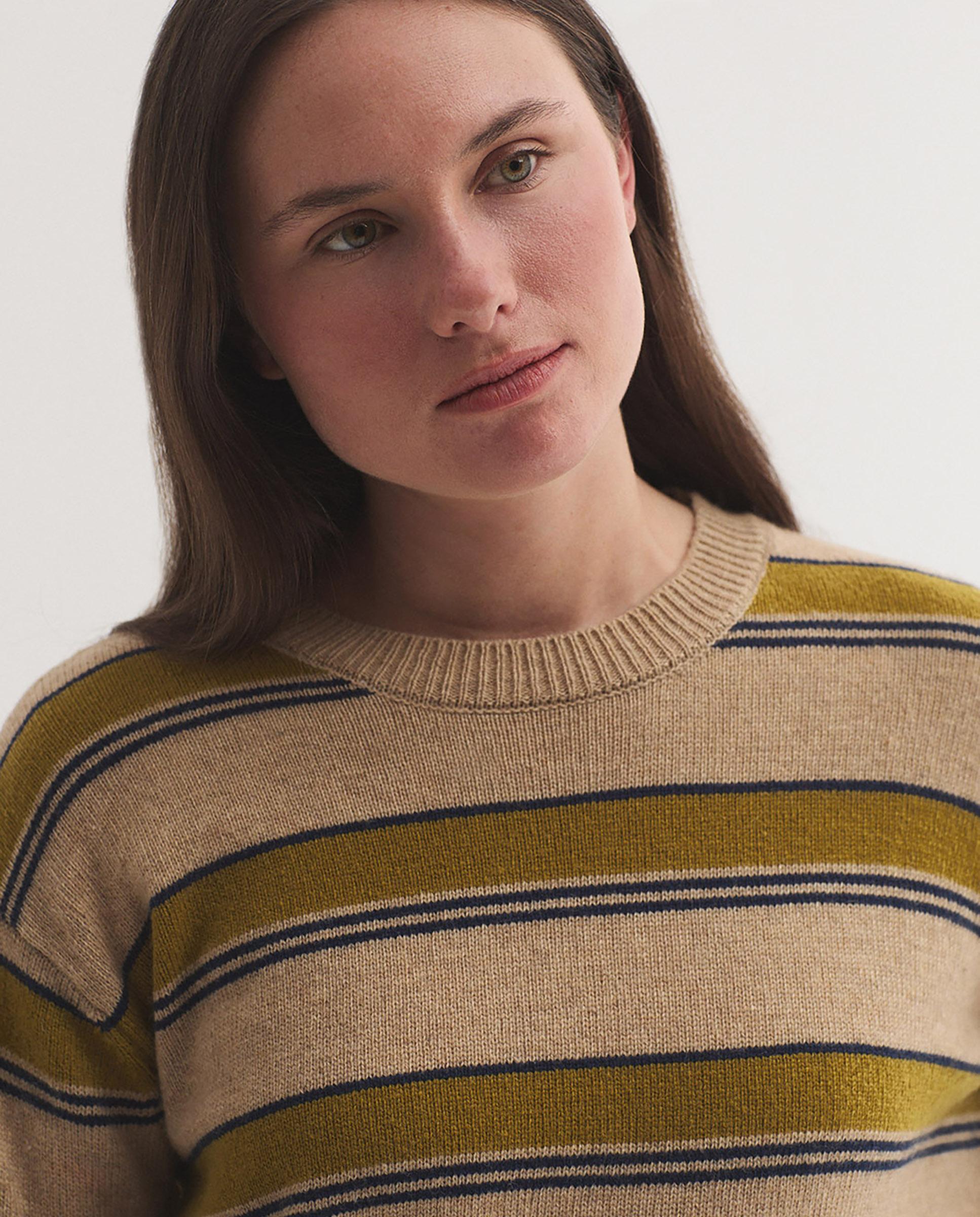 Jersy de mujer de rayas con cuello redondo - Nice Things - Beige Beige-2