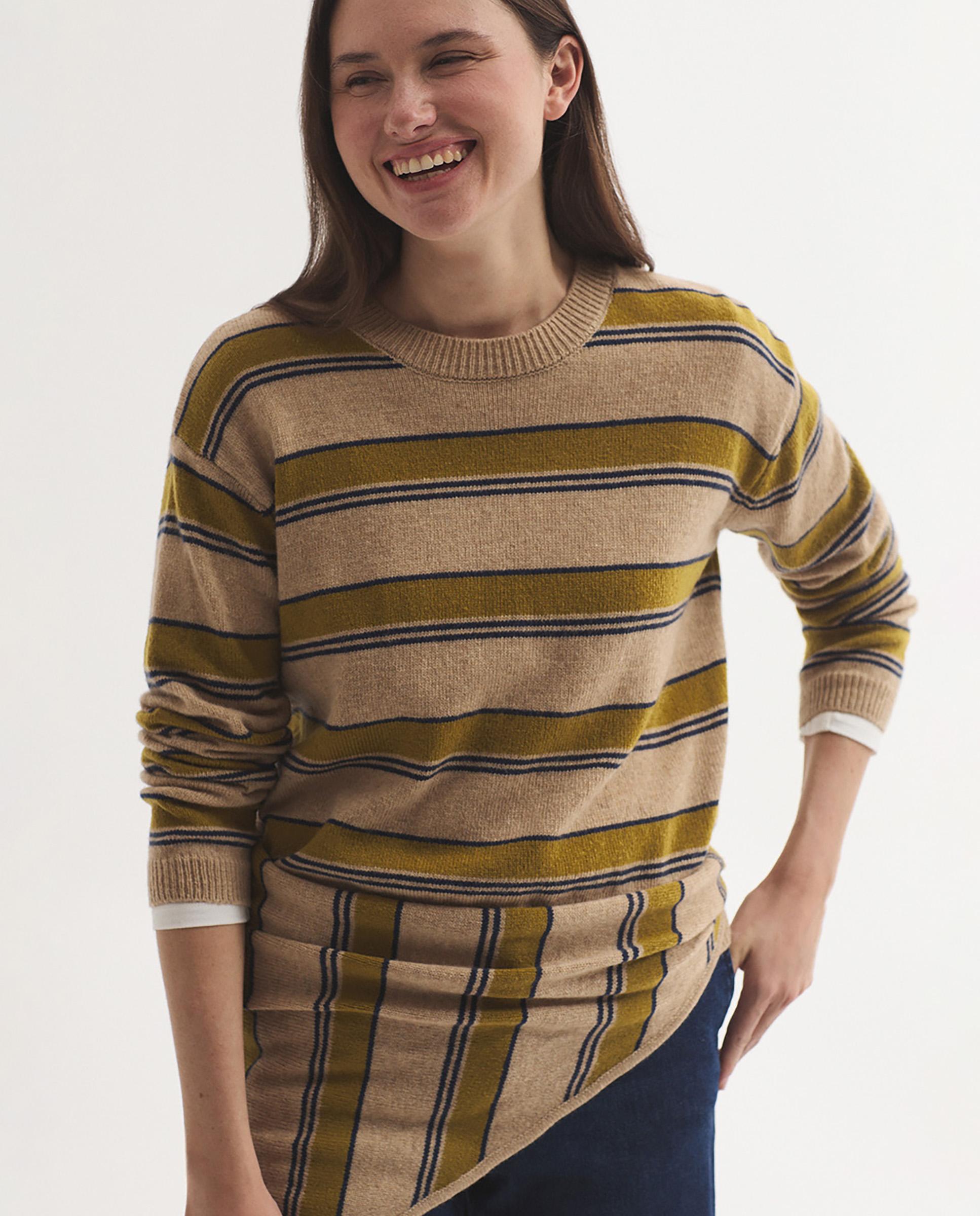 Jersy de mujer de rayas con cuello redondo - Nice Things - Beige Beige-5