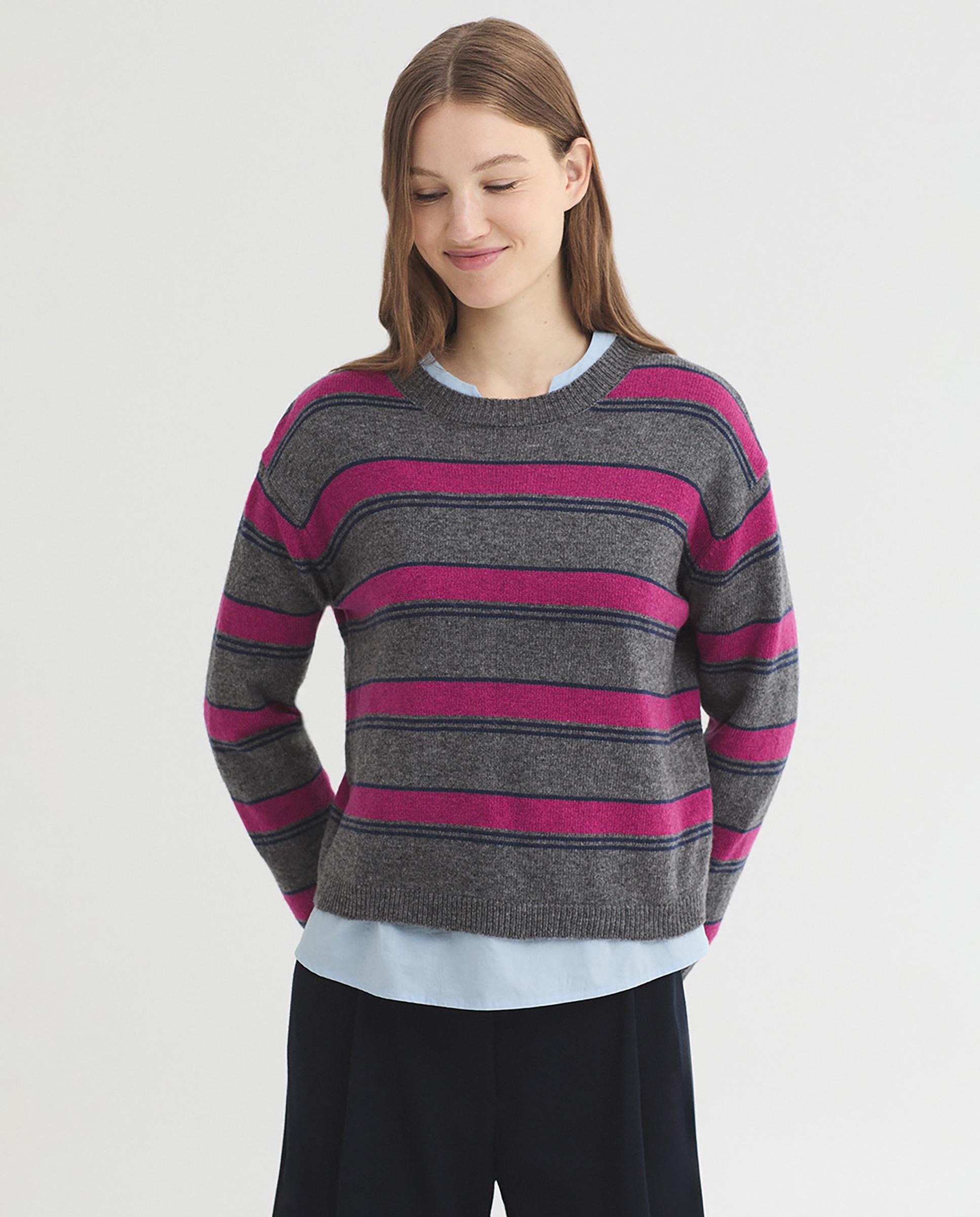 Jersy de mujer de rayas con cuello redondo - Nice Things - Gris Gris-1