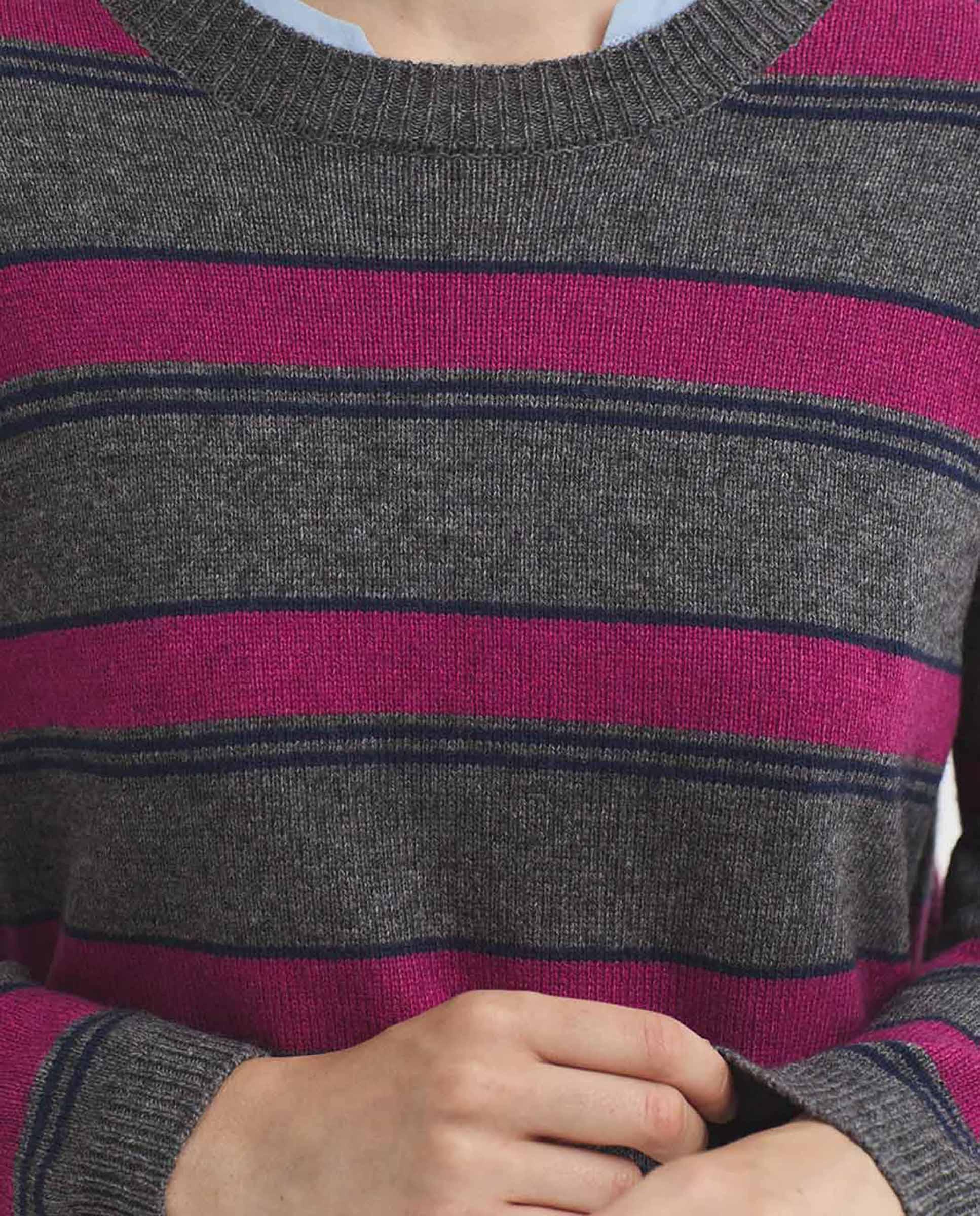 Jersy de mujer de rayas con cuello redondo - Nice Things - Gris Gris-3