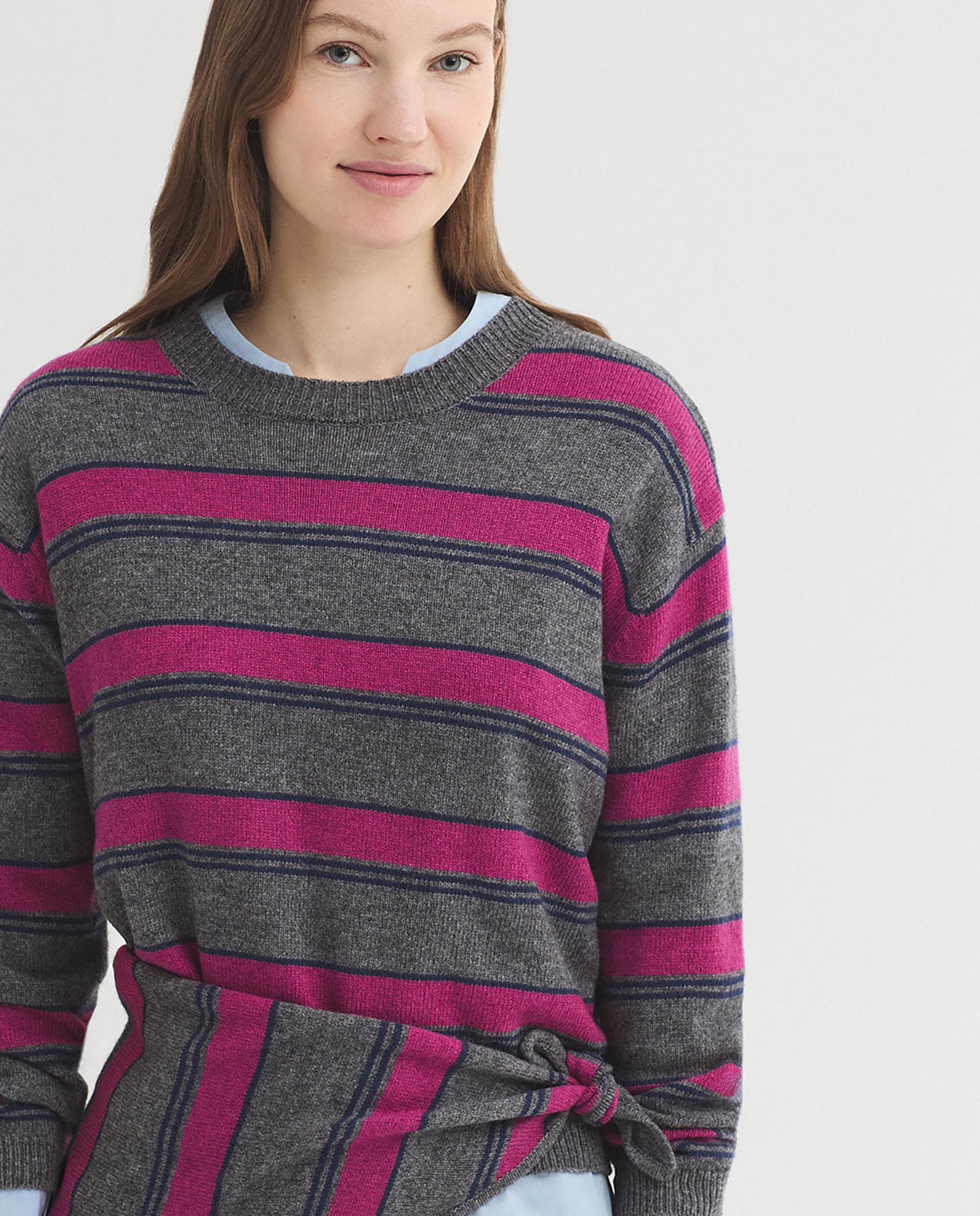 Jersy de mujer de rayas con cuello redondo - Nice Things - Gris Gris-5