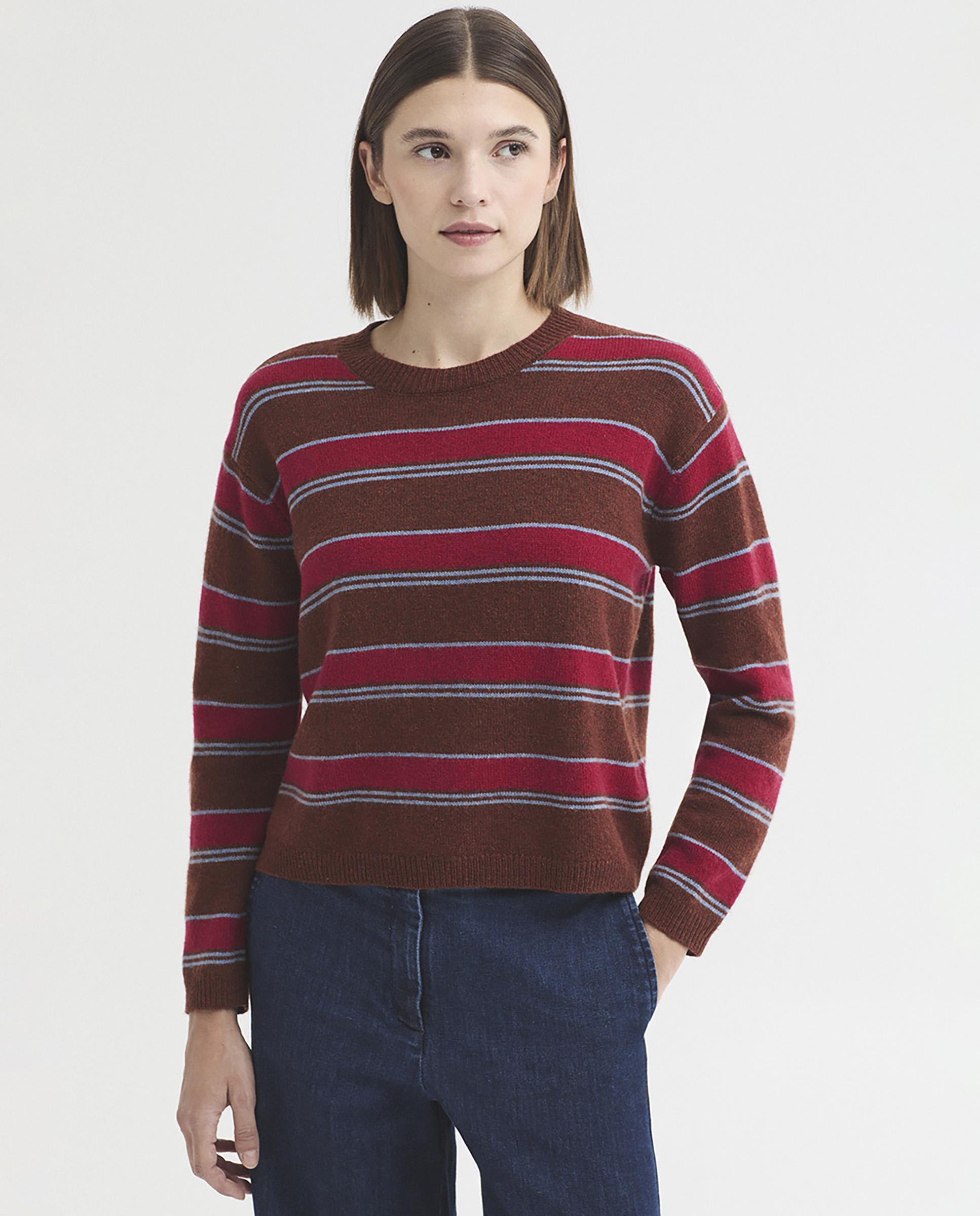 Jersey de mujer de rayas con cuello redondo - Nice Things - Marrón Marrón-1