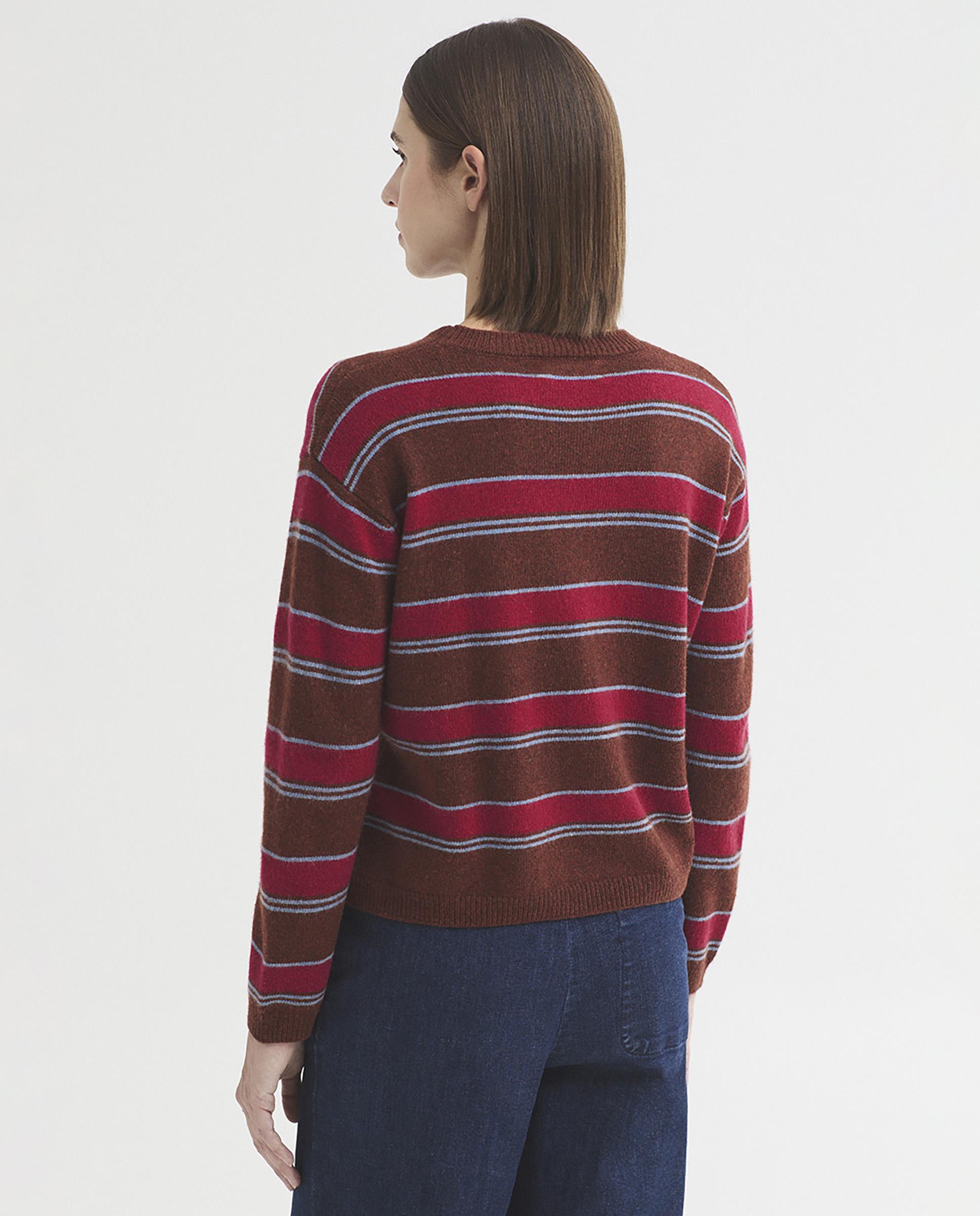 Jersey de mujer de rayas con cuello redondo - Nice Things - Marrón Marrón-5