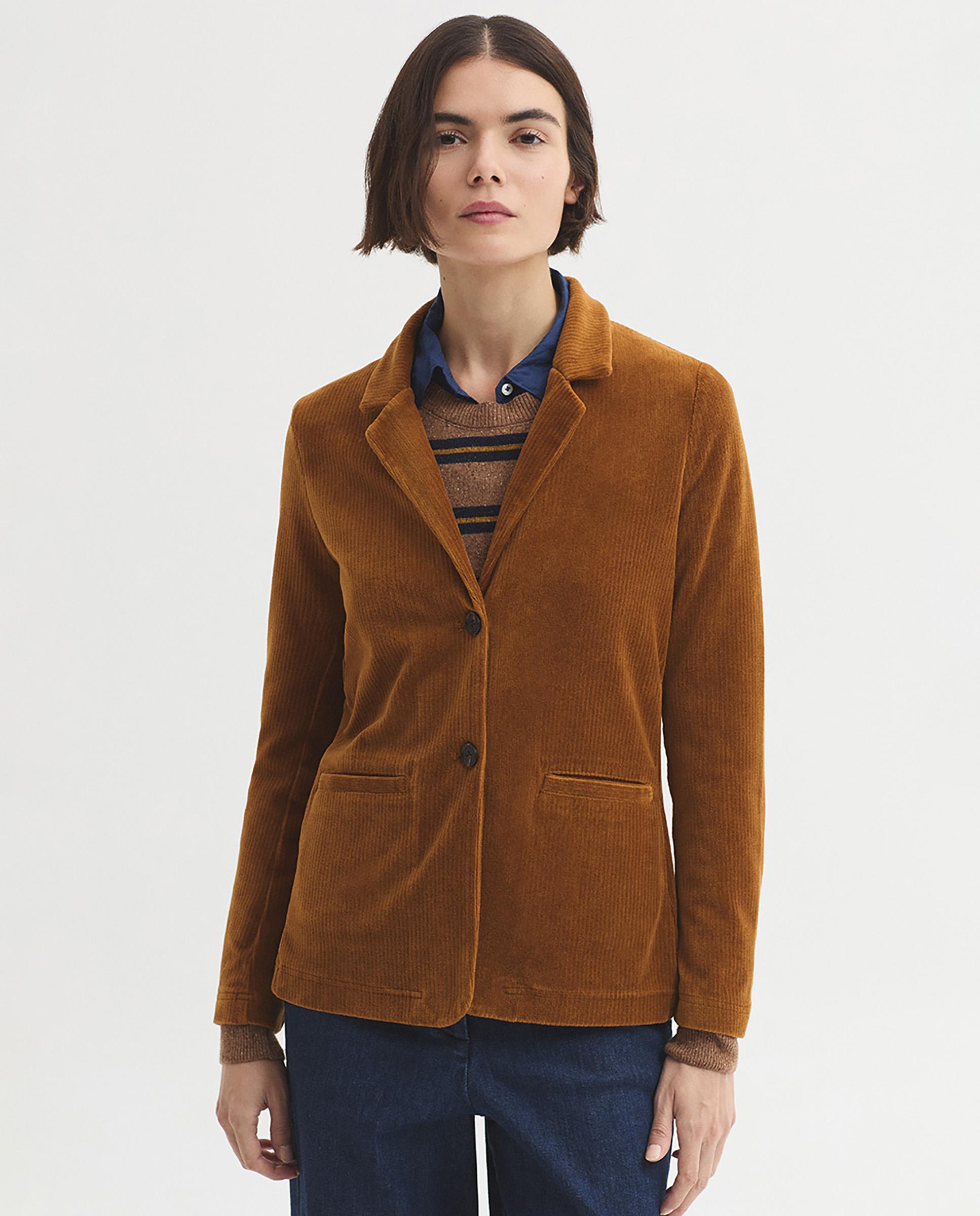 Imagen 1 de Blazer de mujer de pana con bolsillos de vivo Ocre