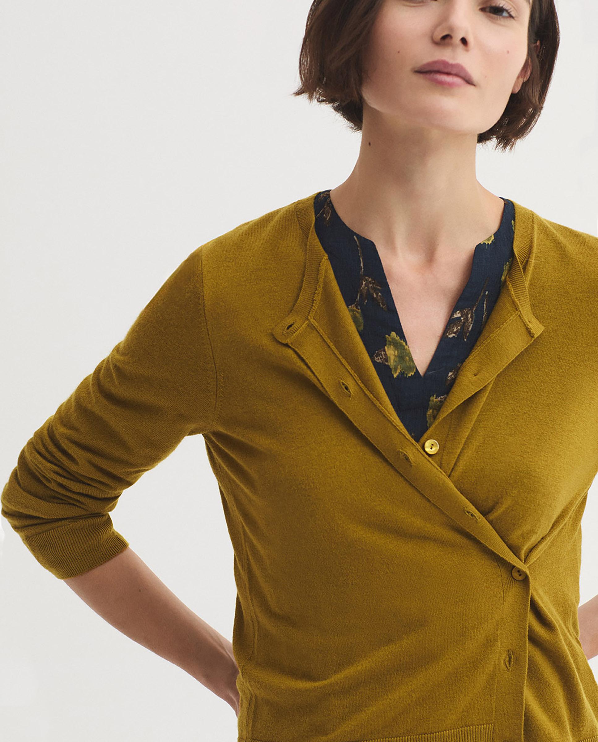 Imagen 2 de Cárdigan de mujer liso con cuello redondo - Nice Things - Mostaza Mostaza