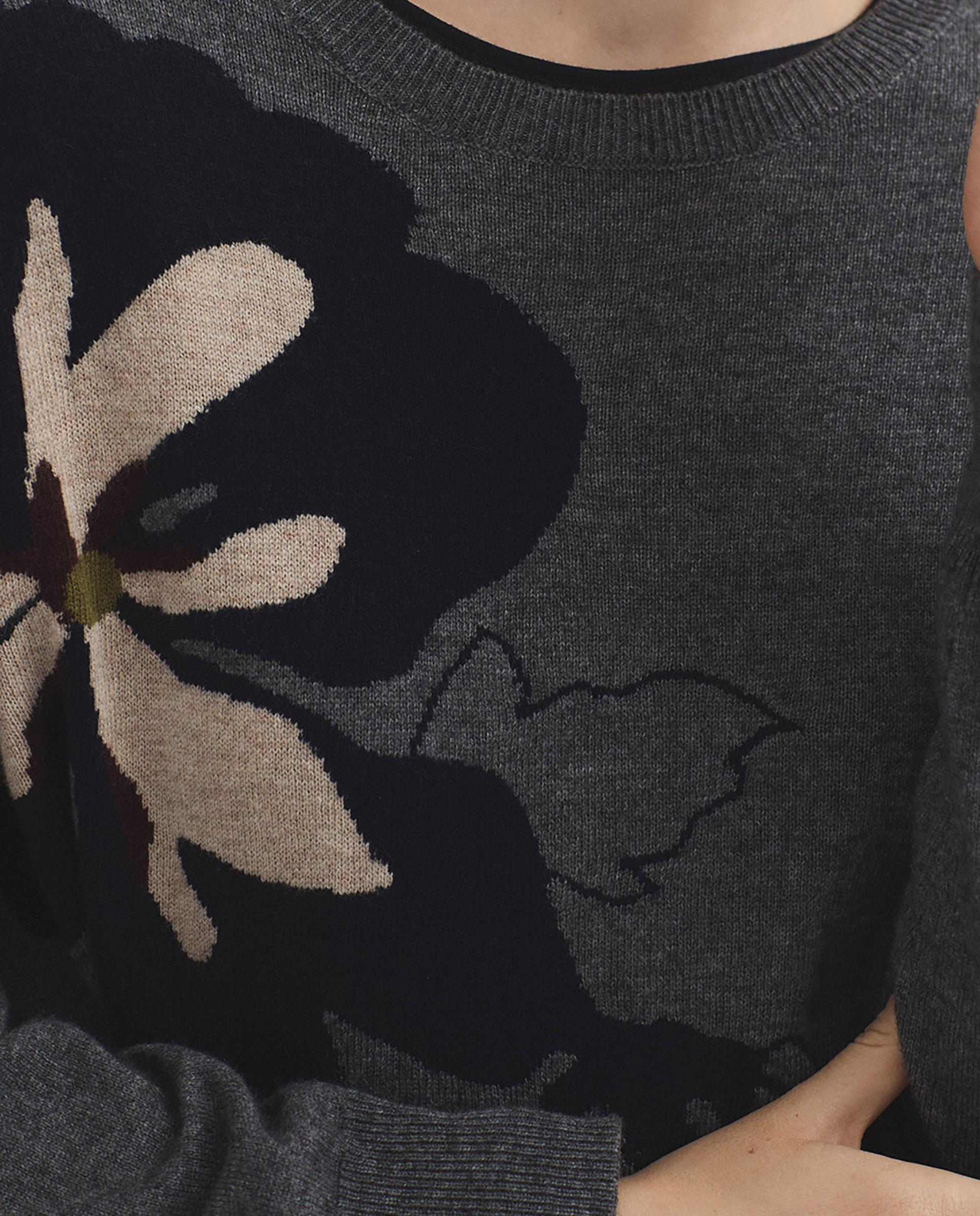 Jersey de mujer ancho con intarsia de flor - Nice Things - Gris Gris-6