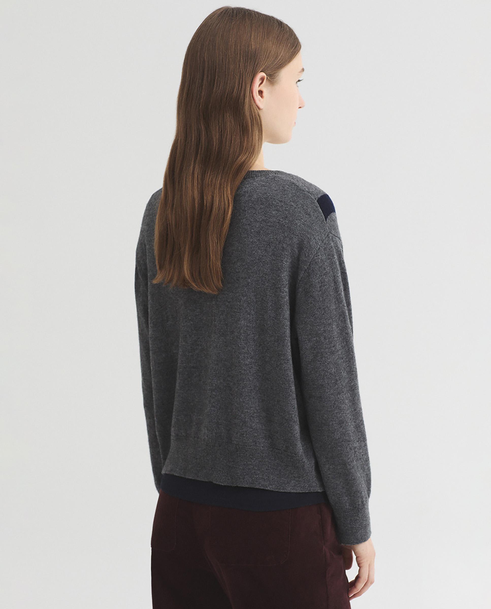 Jersey de mujer ancho con intarsia de flor - Nice Things - Gris Gris-3